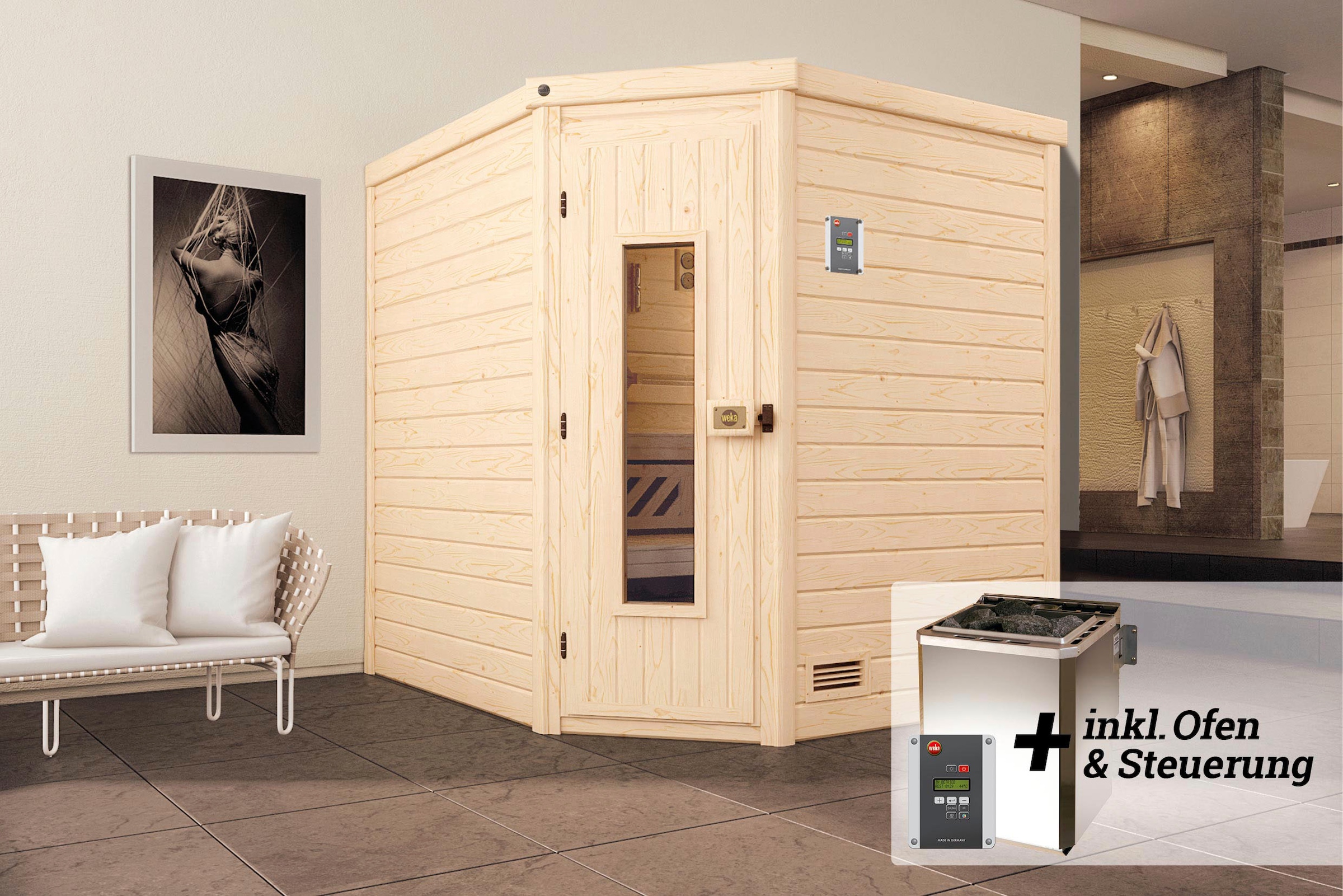 weka Sauna »Turku« Set,  7,5 kW Bio-Ofen mit digitaler Steuerung