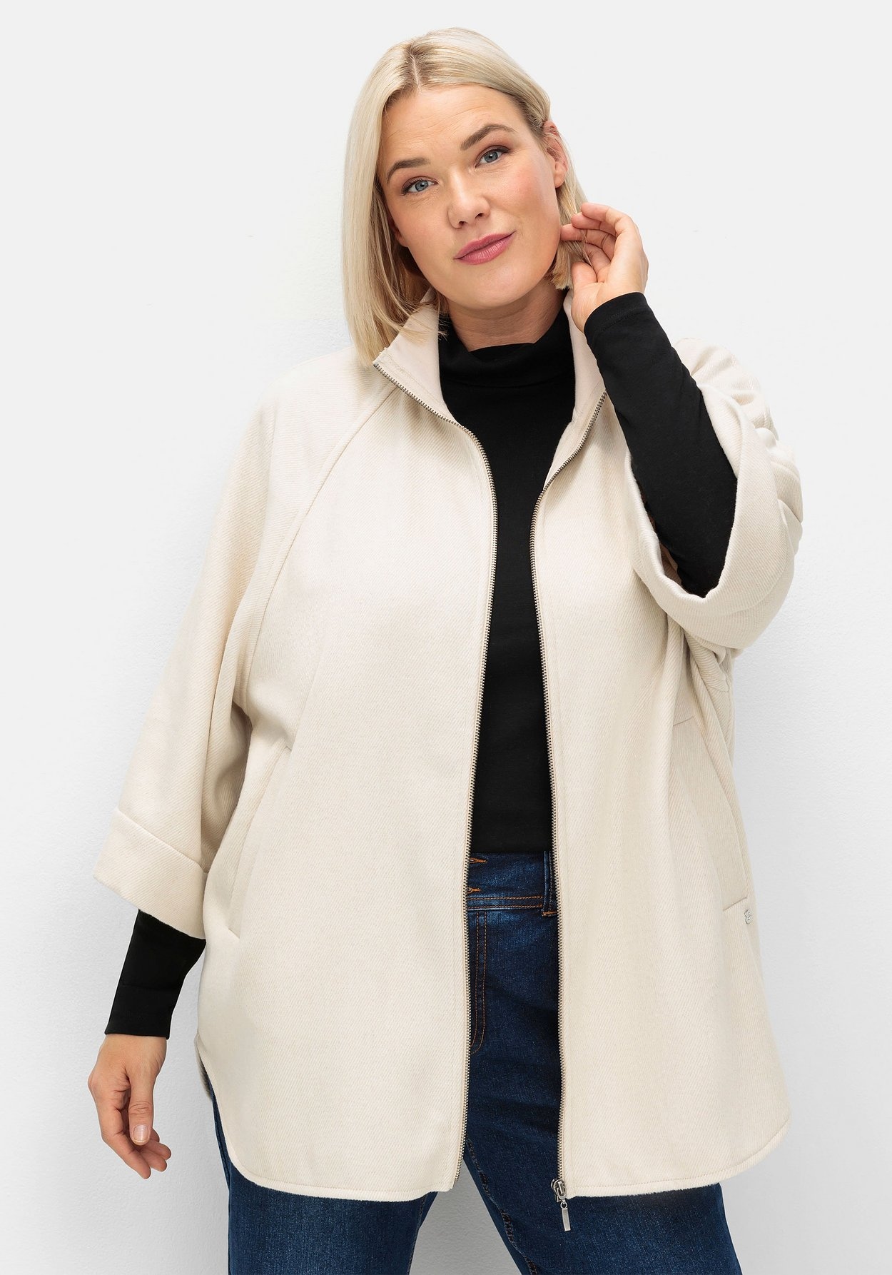 Sheego Hemdjacke »Cape-Jacke in lockerer Cape-Form, mit Wollanteil«