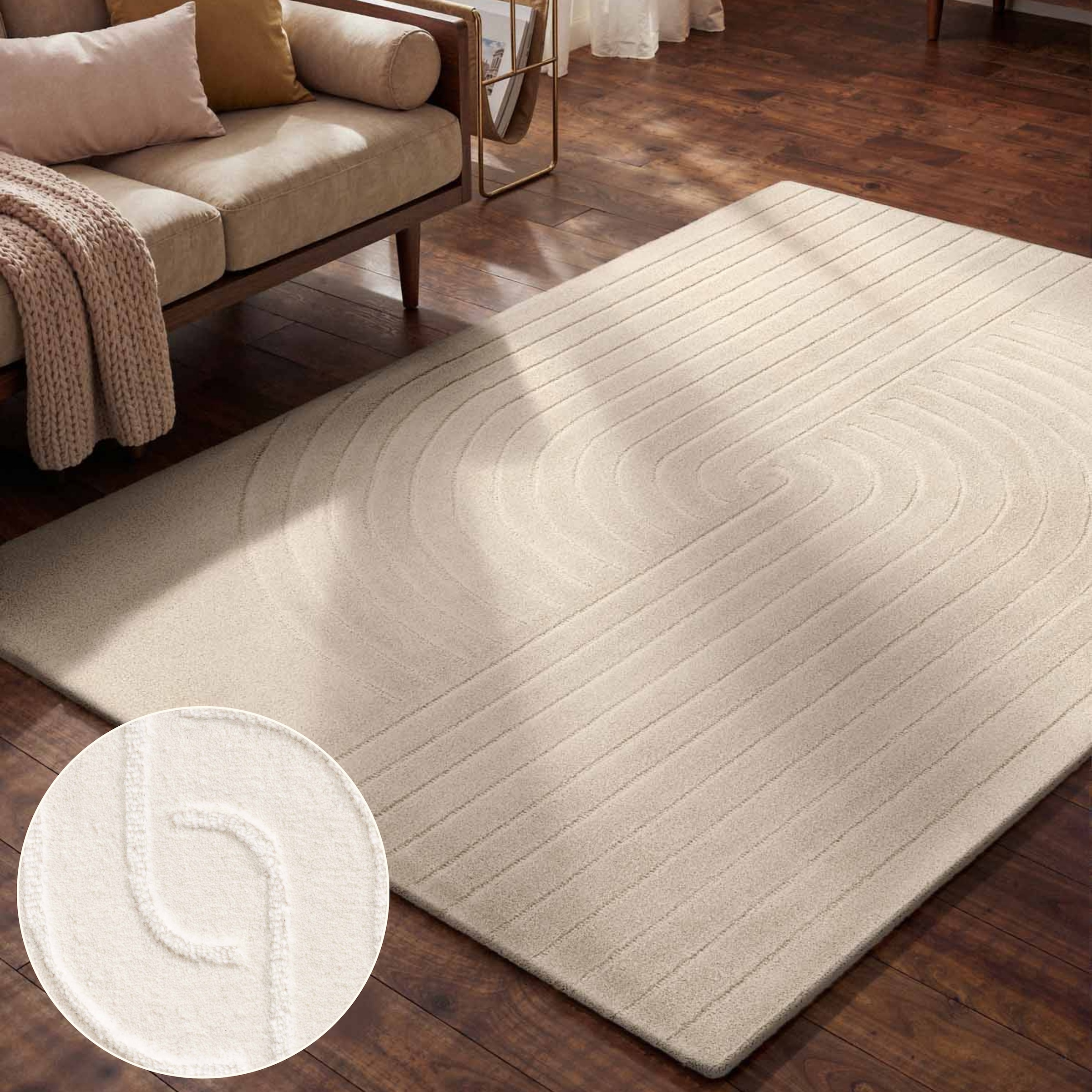 THE RUGS Vikosa Arcura Wool Rug Abstract Living Room in Cream | Size: 200cm x 300cm