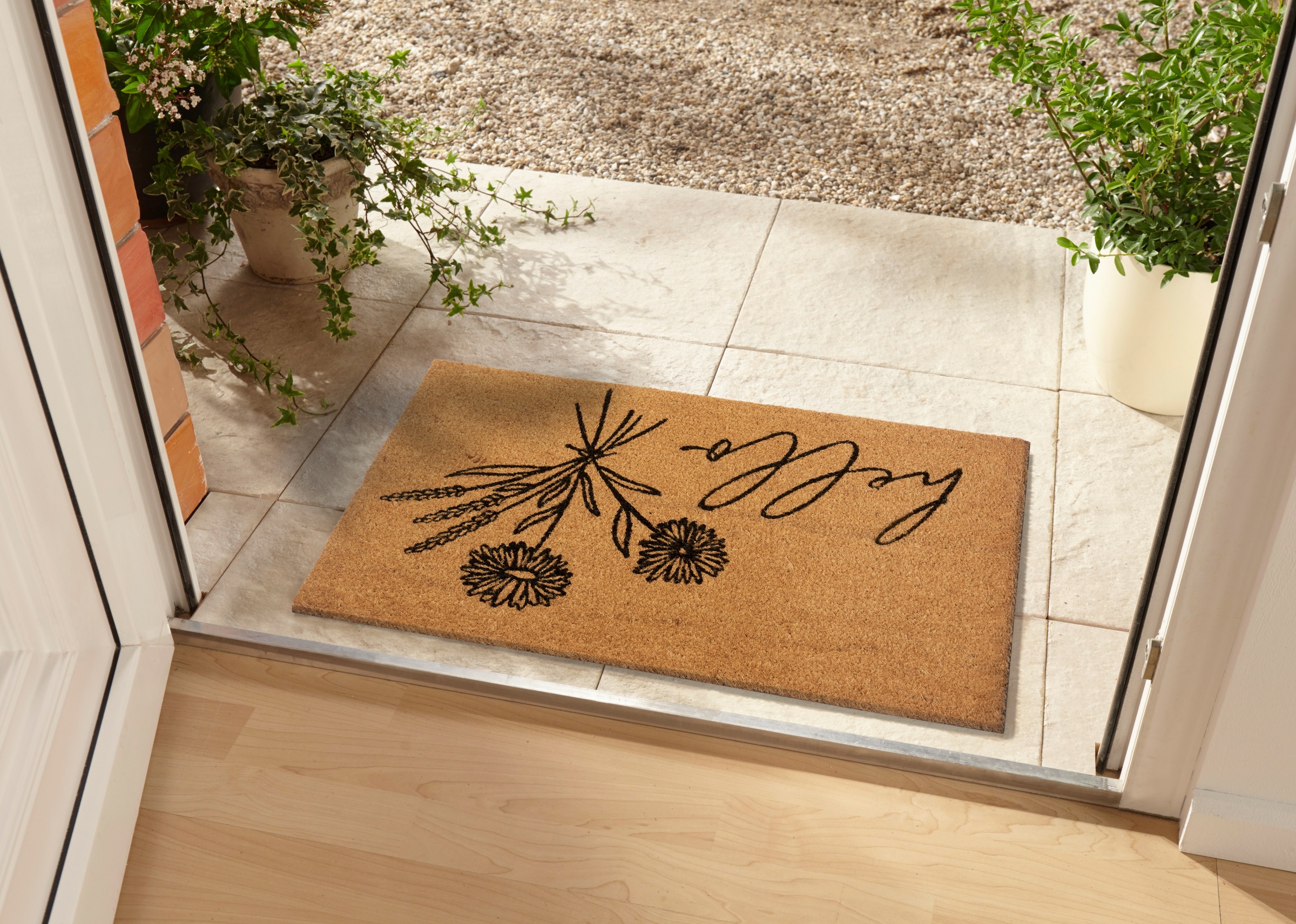 HANSE Home Fußmatte »Hello & Flowers, Türmatte«, rechteckig, 15 mm Höhe, Kokos, Schmutzfangmatte, Outdoor, Rutschfest, Innen, Kokosmatte, Flur