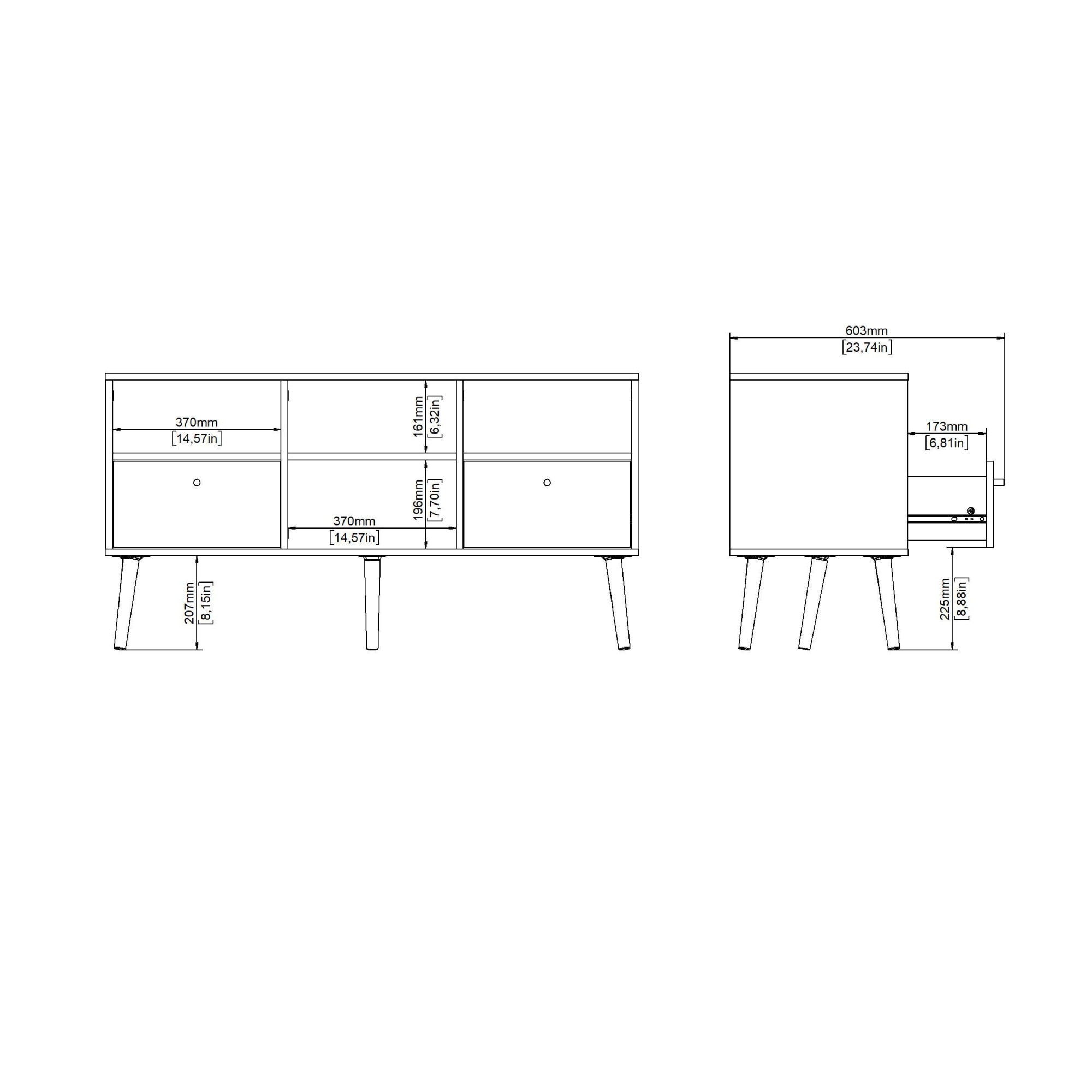 andas TV-Board »Bodo TV-Möbel, TV-Unit, Mediamöbel, Regal«, 2 Schubladen und 4 offene Fächer, Beine und Griffe aus Massivholz