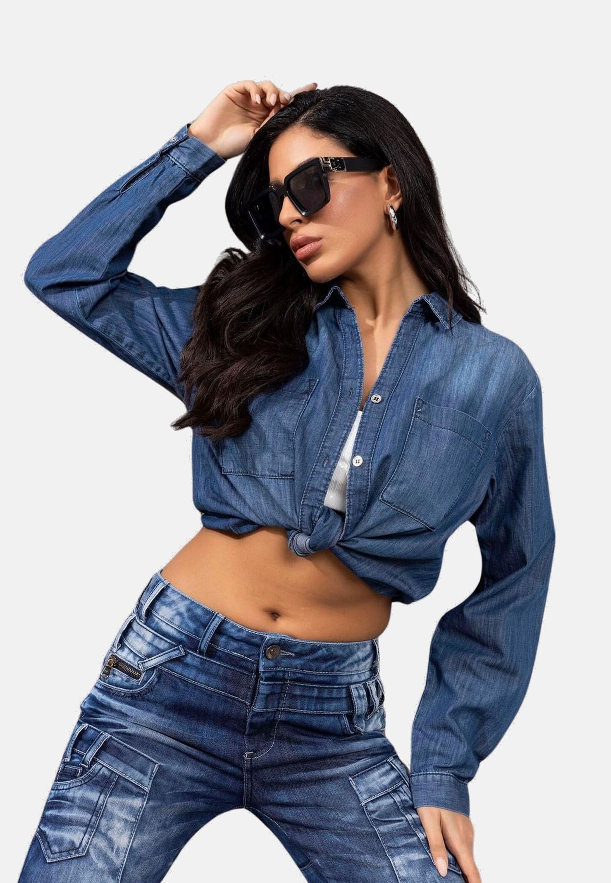 Cipo & Baxx Jeansbluse »Cipo & Baxx Jeansbluse« mit Brusttaschen, WH134