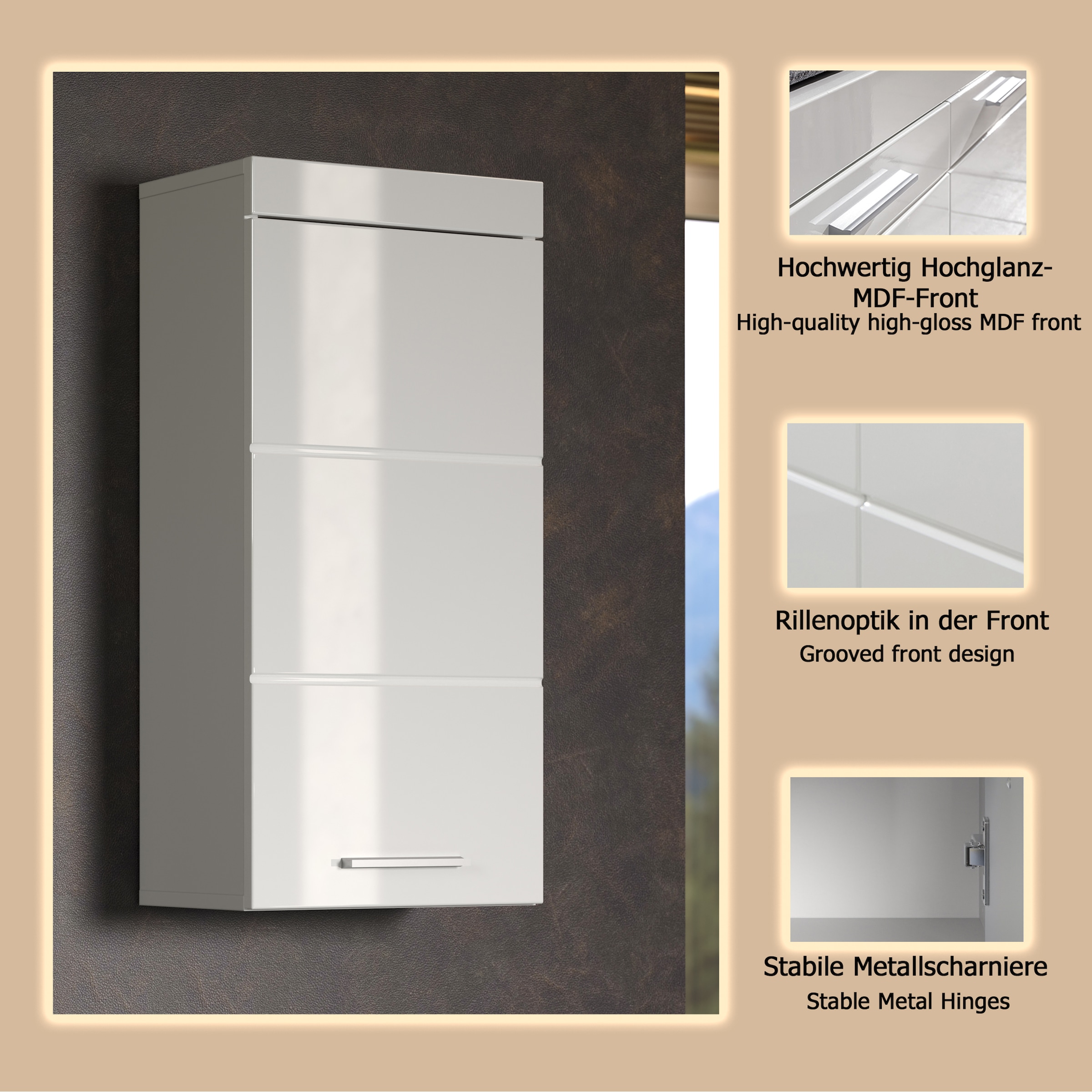 welltime Hängeschrank »Avena« Badschrank mit 1 Tür & 1 Boden - (B/T/H) 37/23/77 cm