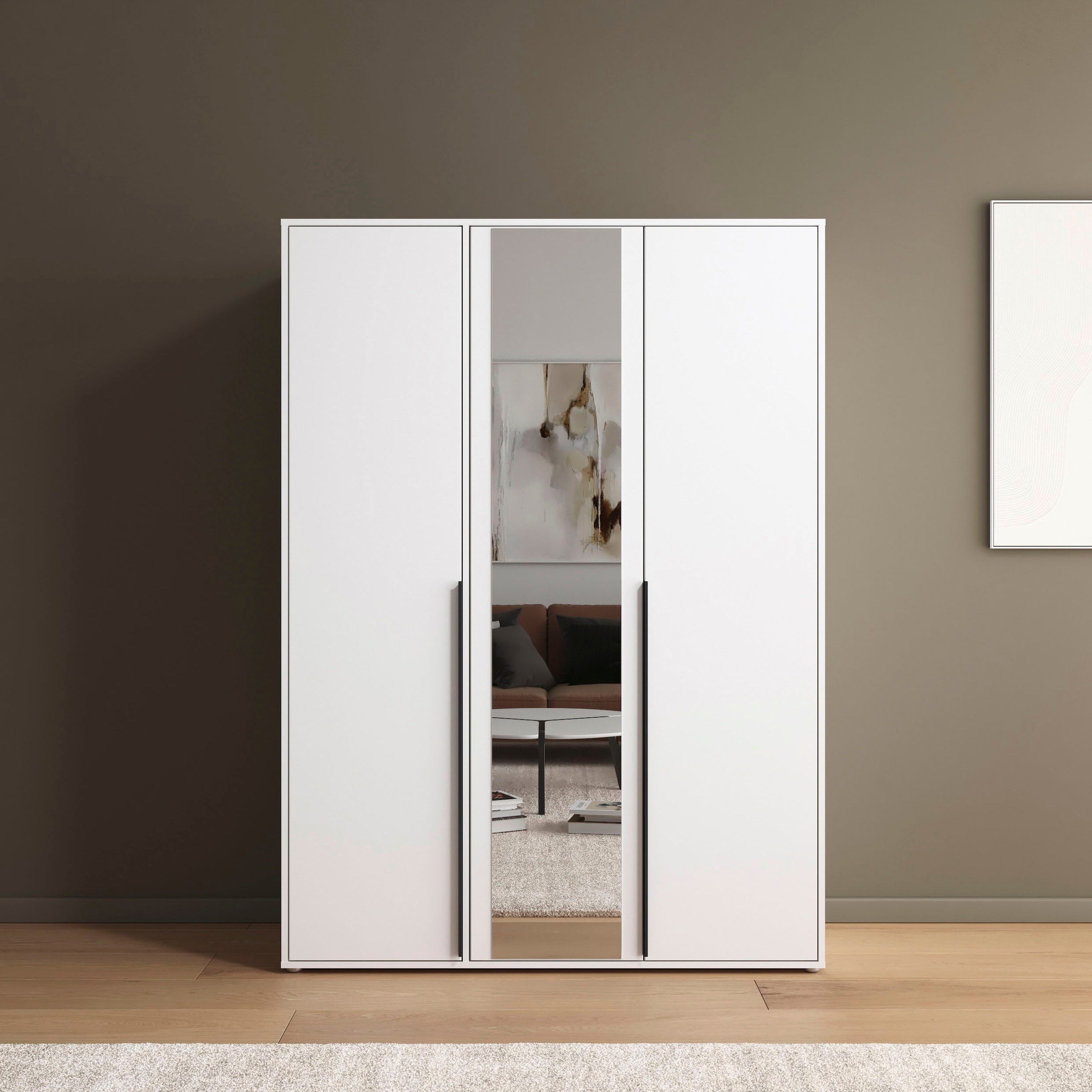rauch Drehtürenschrank »Kleiderschrank Schrank Garderobe Wäscheschrank NAGATA mit Spiegel«, (in 3 verschiedenen Ausstattungen BASIC/CLASSIC/PREMIUM), und modernen Stangengriffen in Graumetallic TOPSELLER MADE IN GERMANY