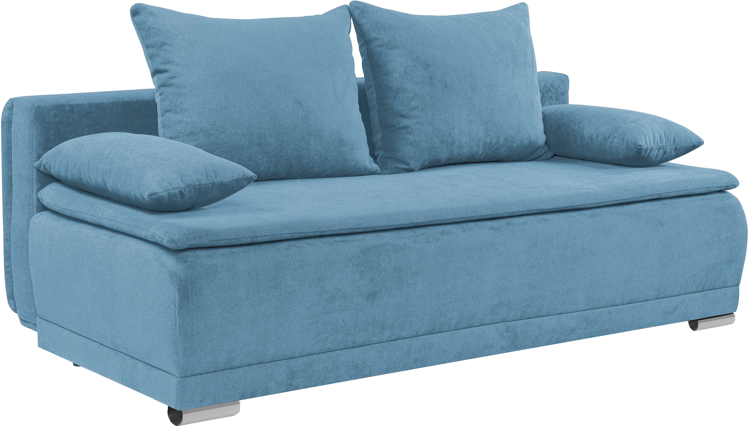 WERK2 Schlafsofa »Biggi komfortabel & elegant, Schlaffunktion, Bettkasten, Breite 206 cm« inkl. losen Kissen, Struktur weich ASTON, hellblau