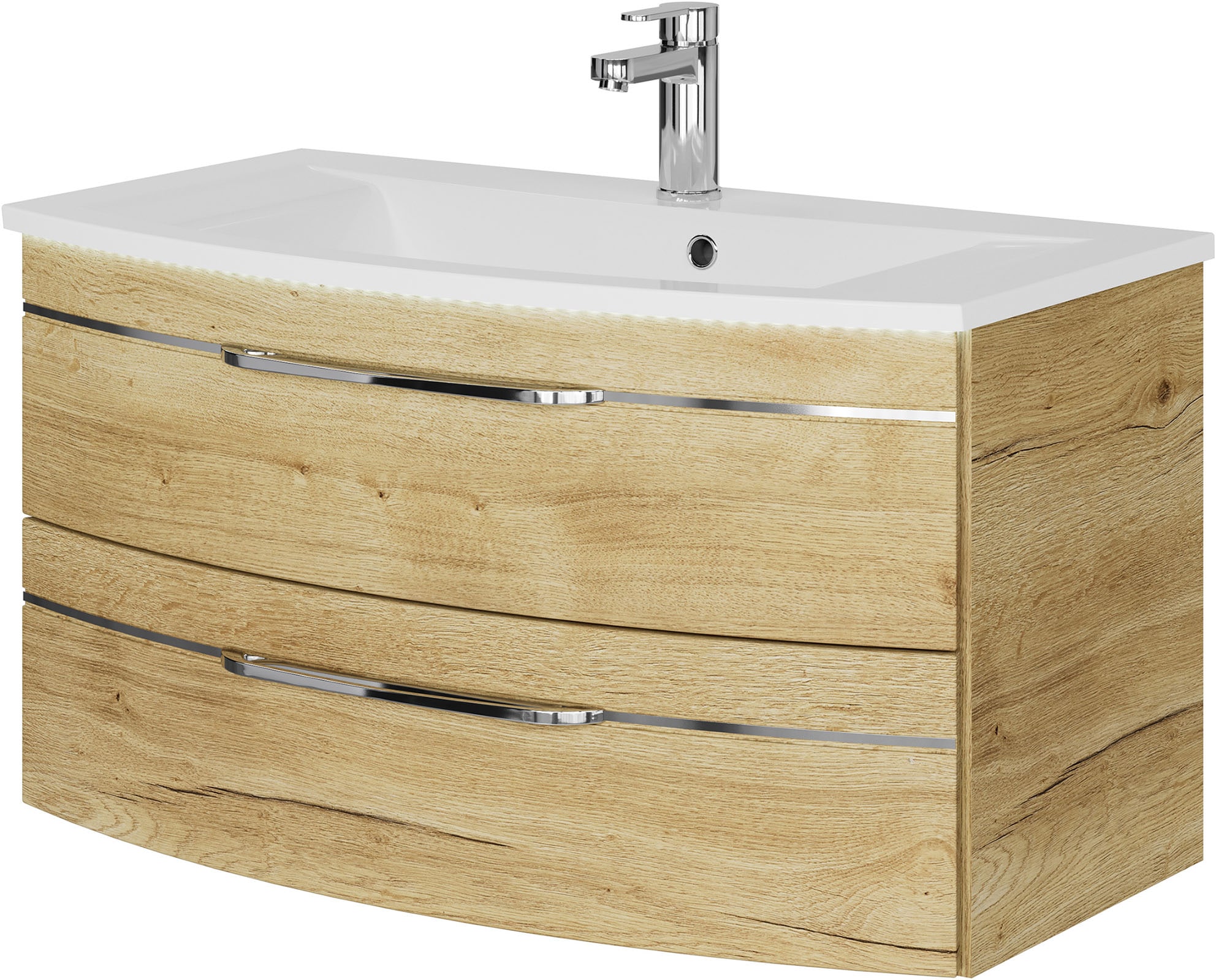 Saphir Waschtisch "Serie 7045 Mineralmarmor-Waschtisch und Unterschrank, 91 cm breit" Waschplatz mit 2 Schubladen, Badmöbel Set mit Waschtisch
