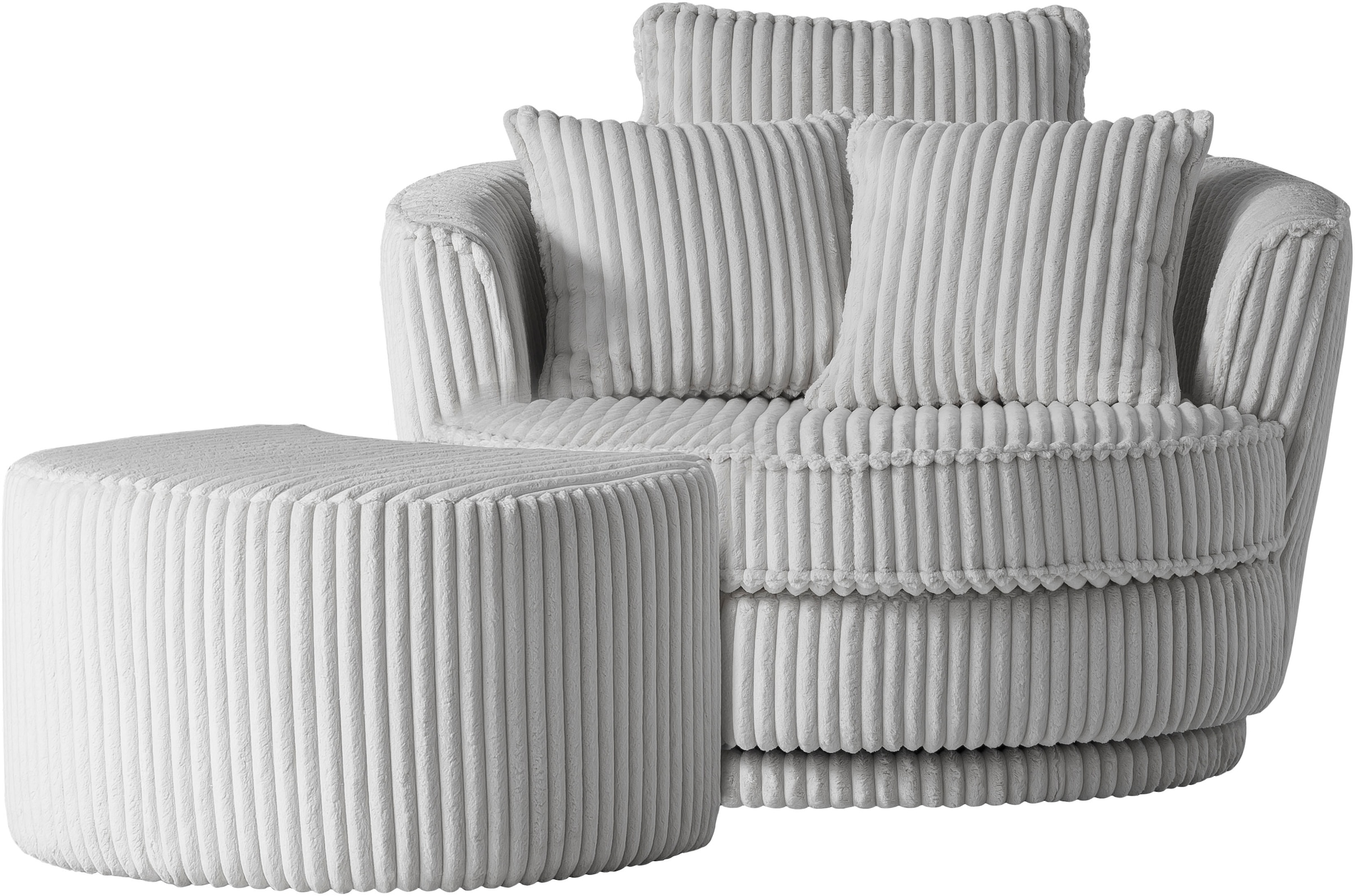 Leonique Drehsessel »MAISIE, Love Seat XXL Lese-Sessel, Big-Sessel mit Hocker,«, (2 St.), Set in MEGA CORD und Web-Velours, drehbar 360 Grad