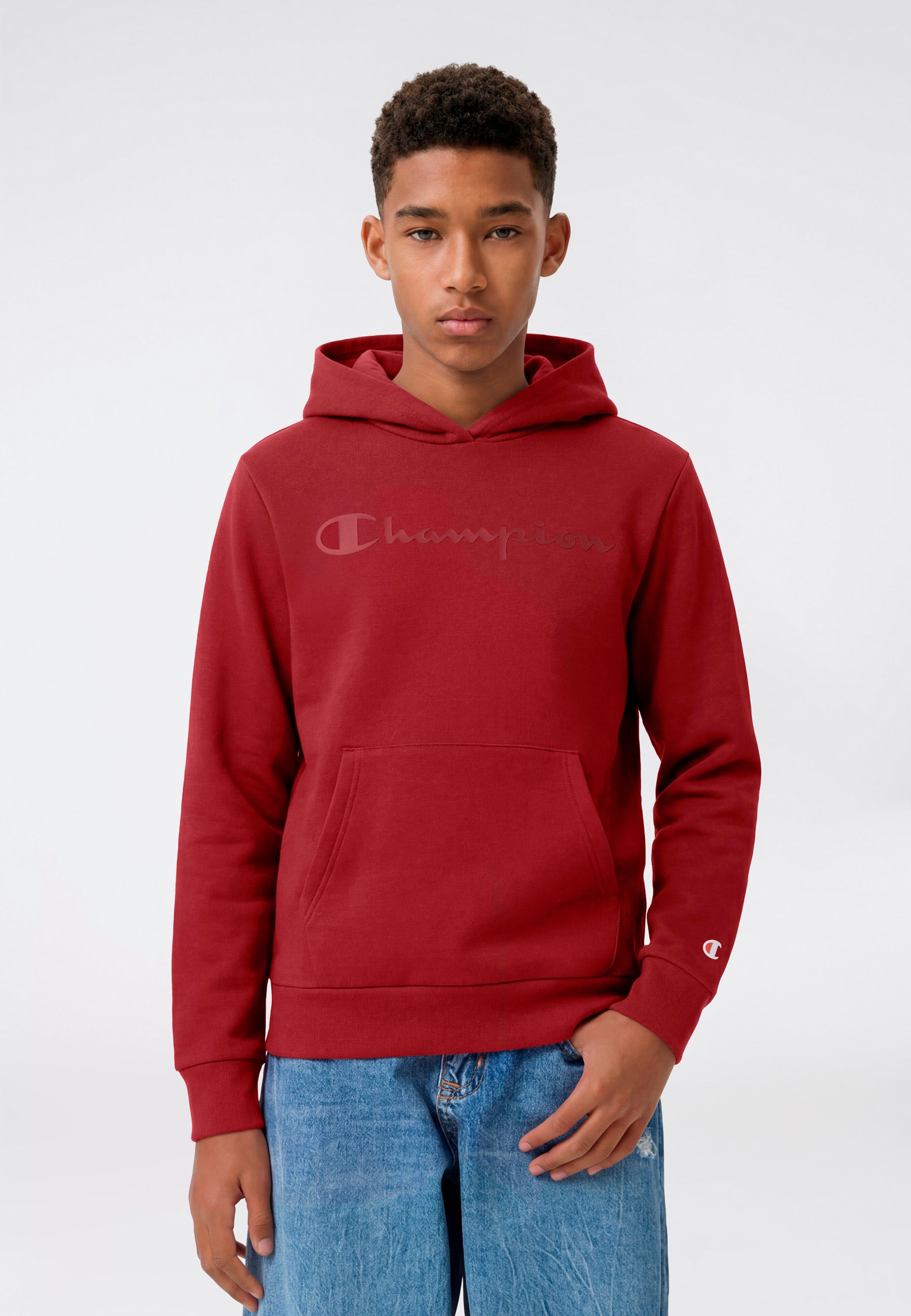 Champion Kapuzensweatshirt »SPORTWEAR HOODIE Standard Fit«, für Kinder, mit Kapuze, aus Baumwolle und Polyester, Standard Fit
