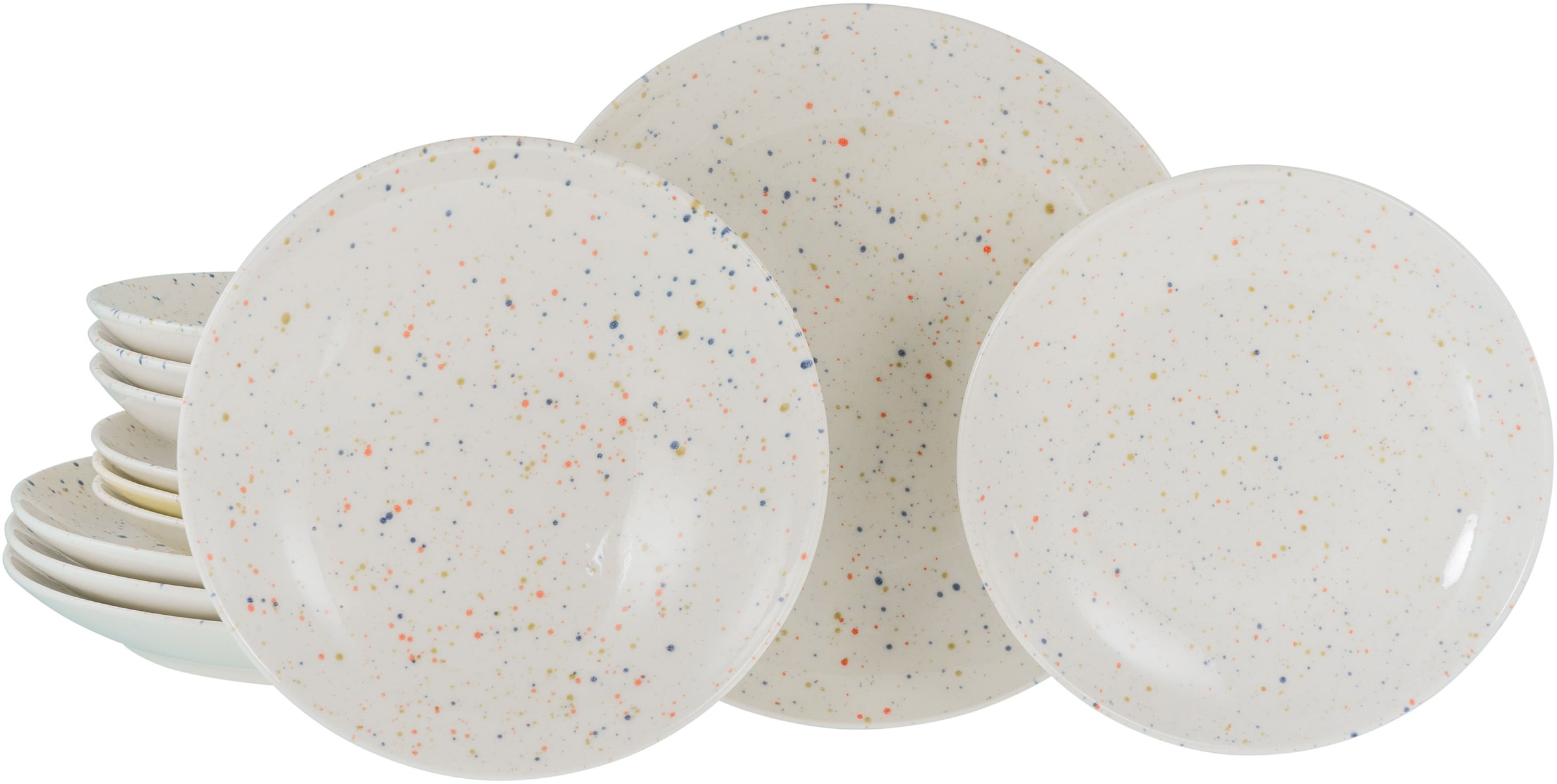 CreaTable Teller-Set »Confetti, Tellerset 12-tlg.« Unregelmäßige bunte Punkte, Gute Laune Geschirr, Frisch, Freundlich