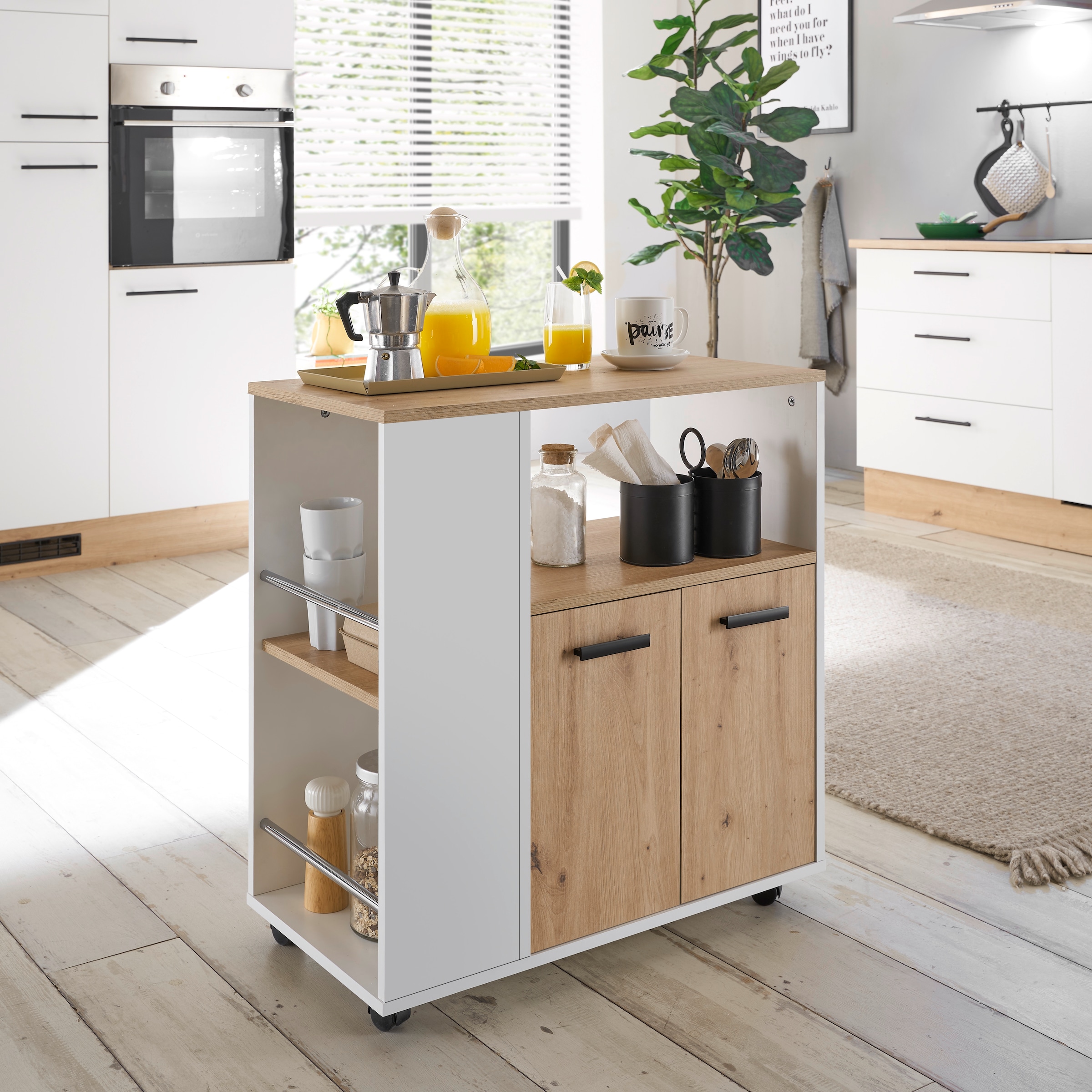 BASIC by Balculina Küchenwagen »Bartender,Rollwagen,Küchenwagen,Servierwagen« 1 Stk. tlg. Breite 75 cm, auf 4 Rollen, diverse Ablagen