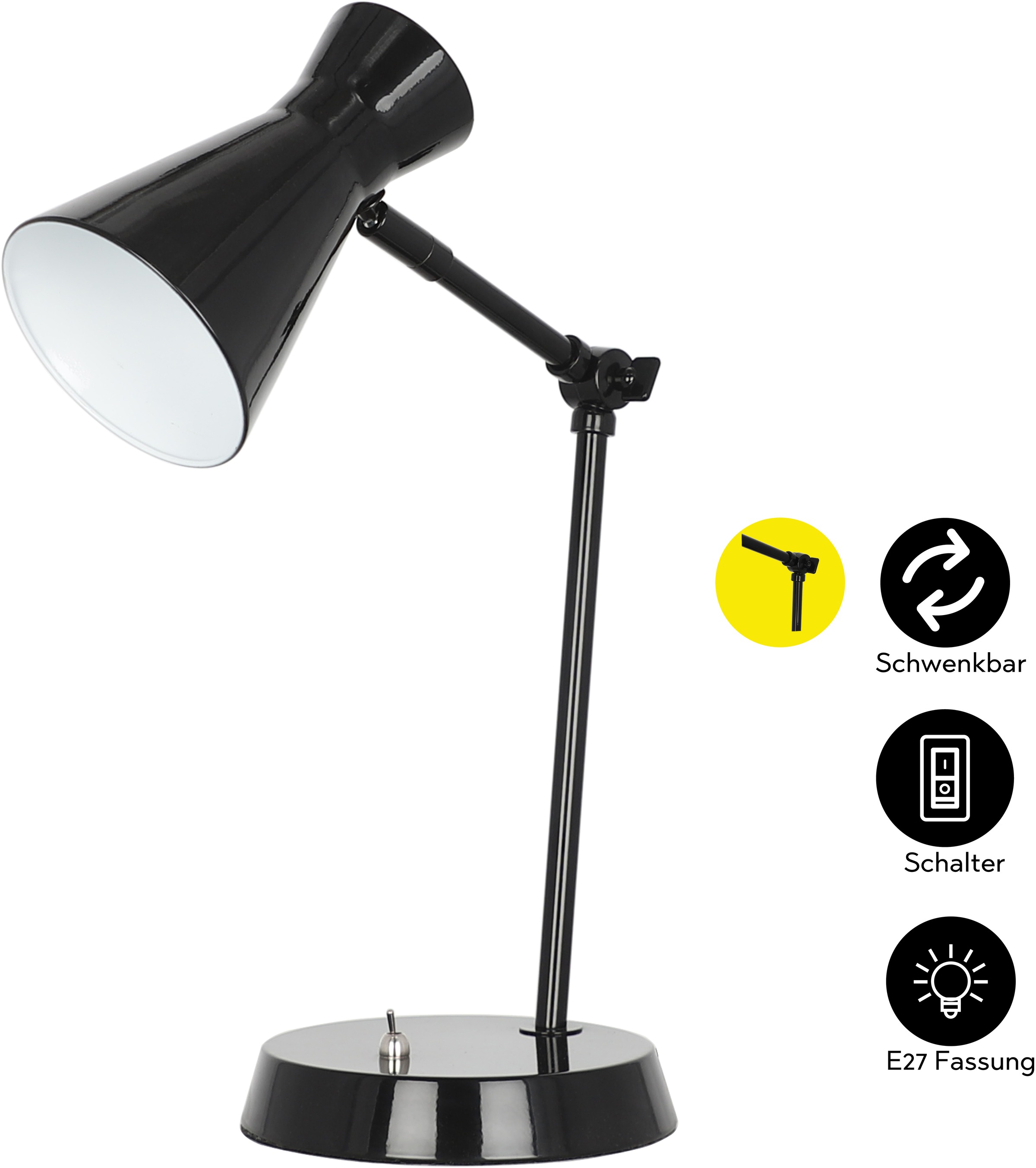 OTTO home Tischleuchte »Renell« E27 1 Stk. Minimalistisch, glänzend, individuell einstellbar, Schreibtischlampe