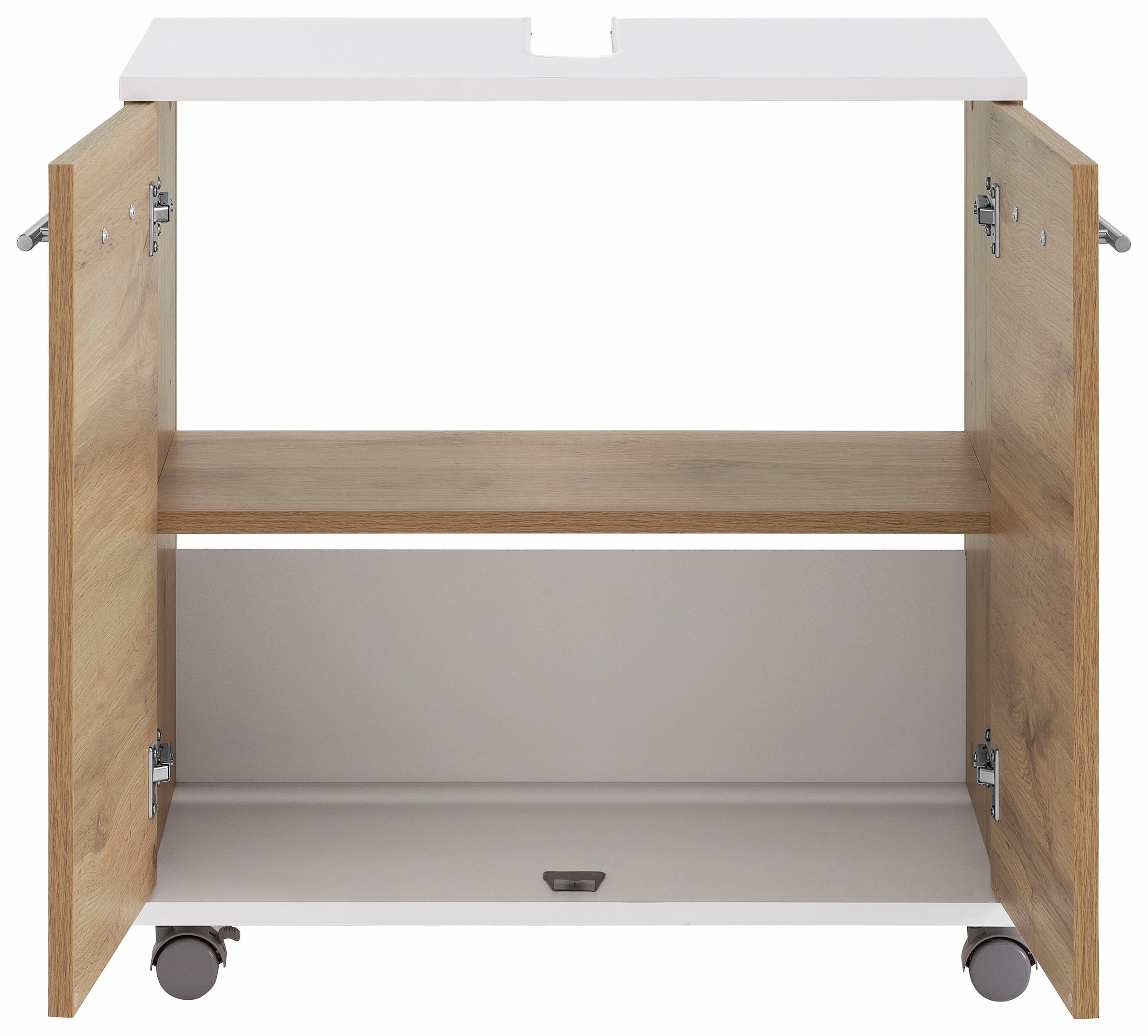 welltime Waschbeckenunterschrank »Emmi, Breite 59 cm«, Siphonausschnitt, Metallbeschläge
