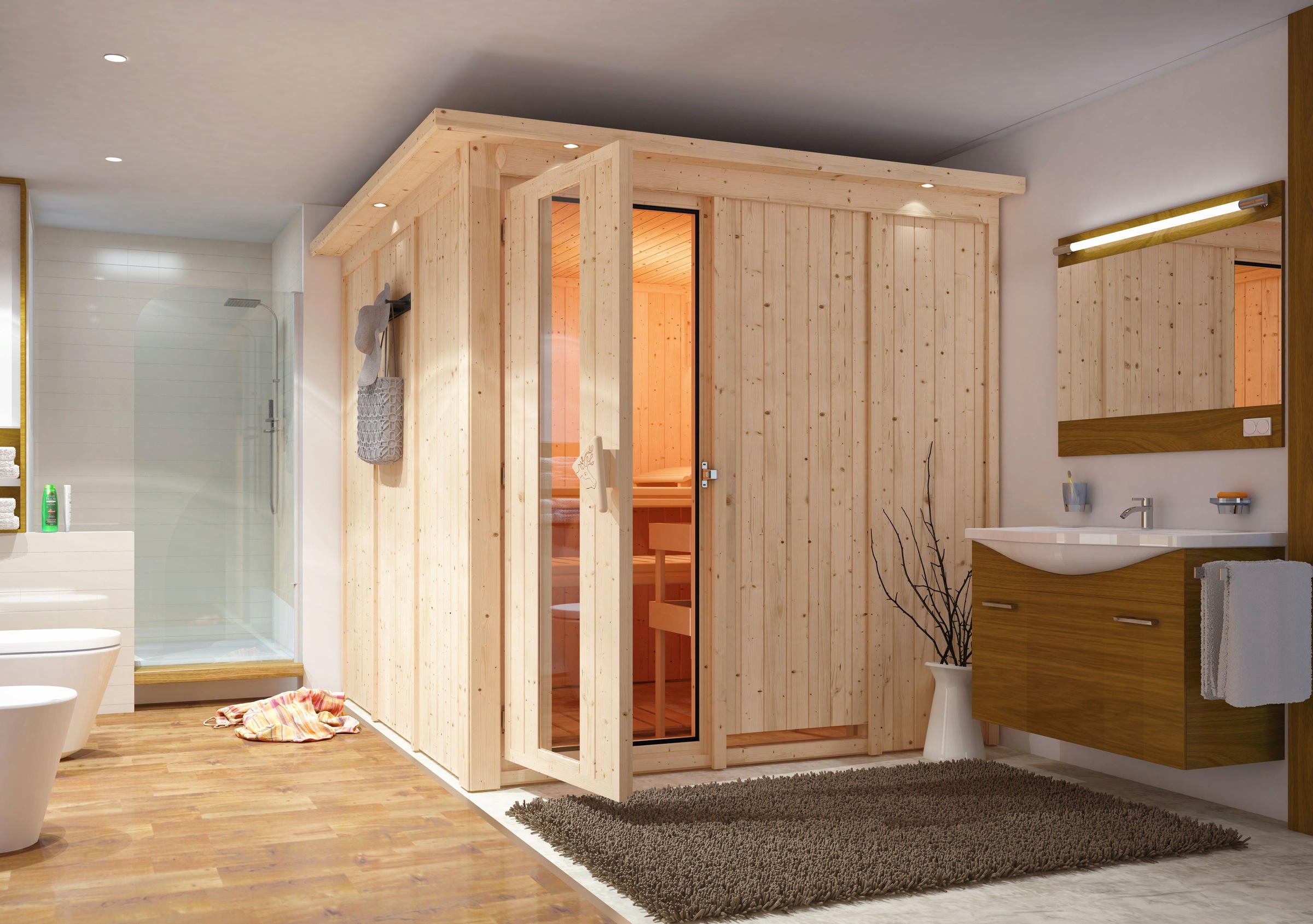 Karibu Sauna »Rodin« Set,  Ofen 9 kW integr. Strg