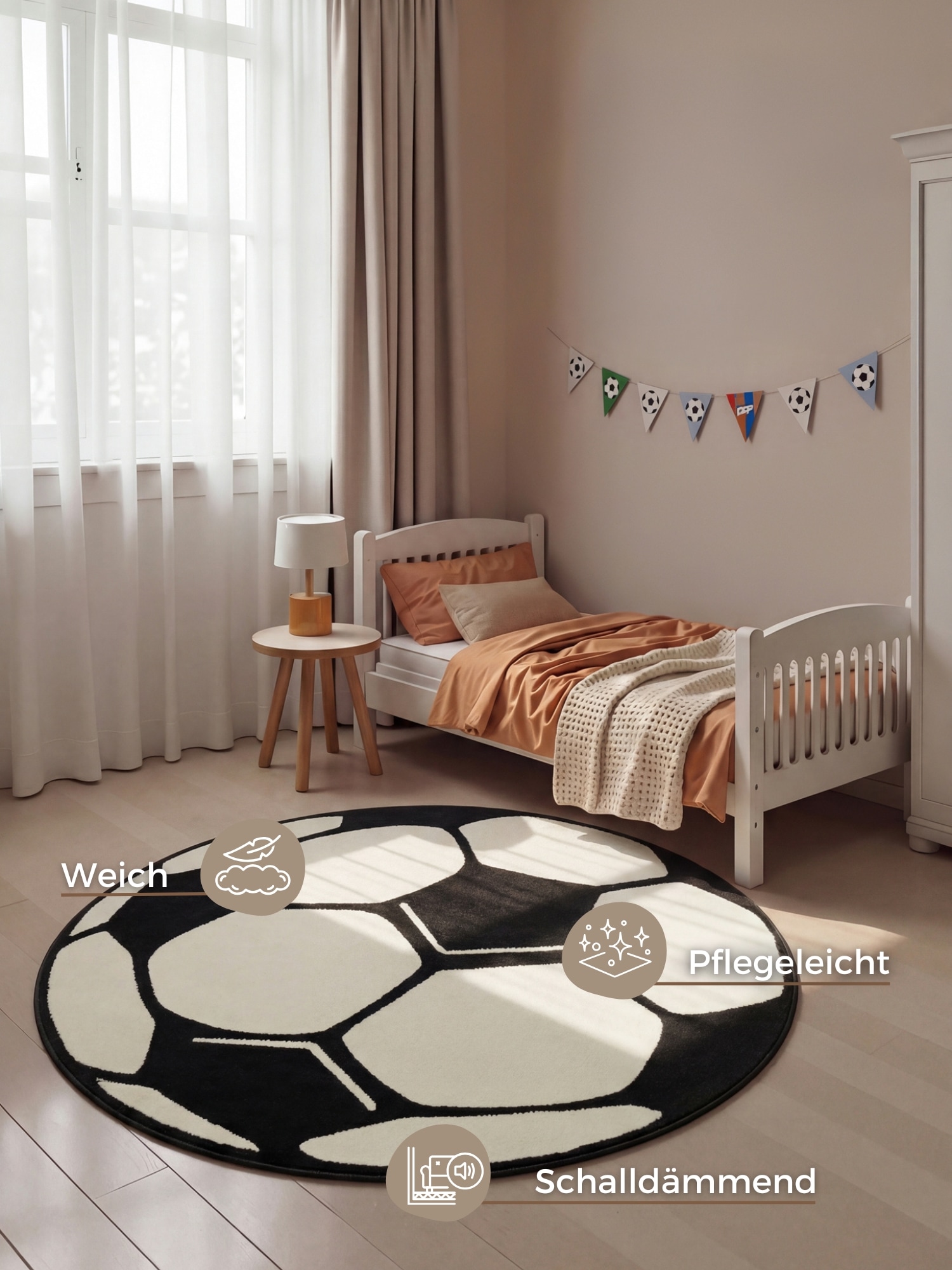 HANSE Home Kinderteppich »Fußball« rund 10 mm Höhe Kinder-Teppich, Rutschfest, Kurzflor, Fussball, Kinderzimmer, Spiel