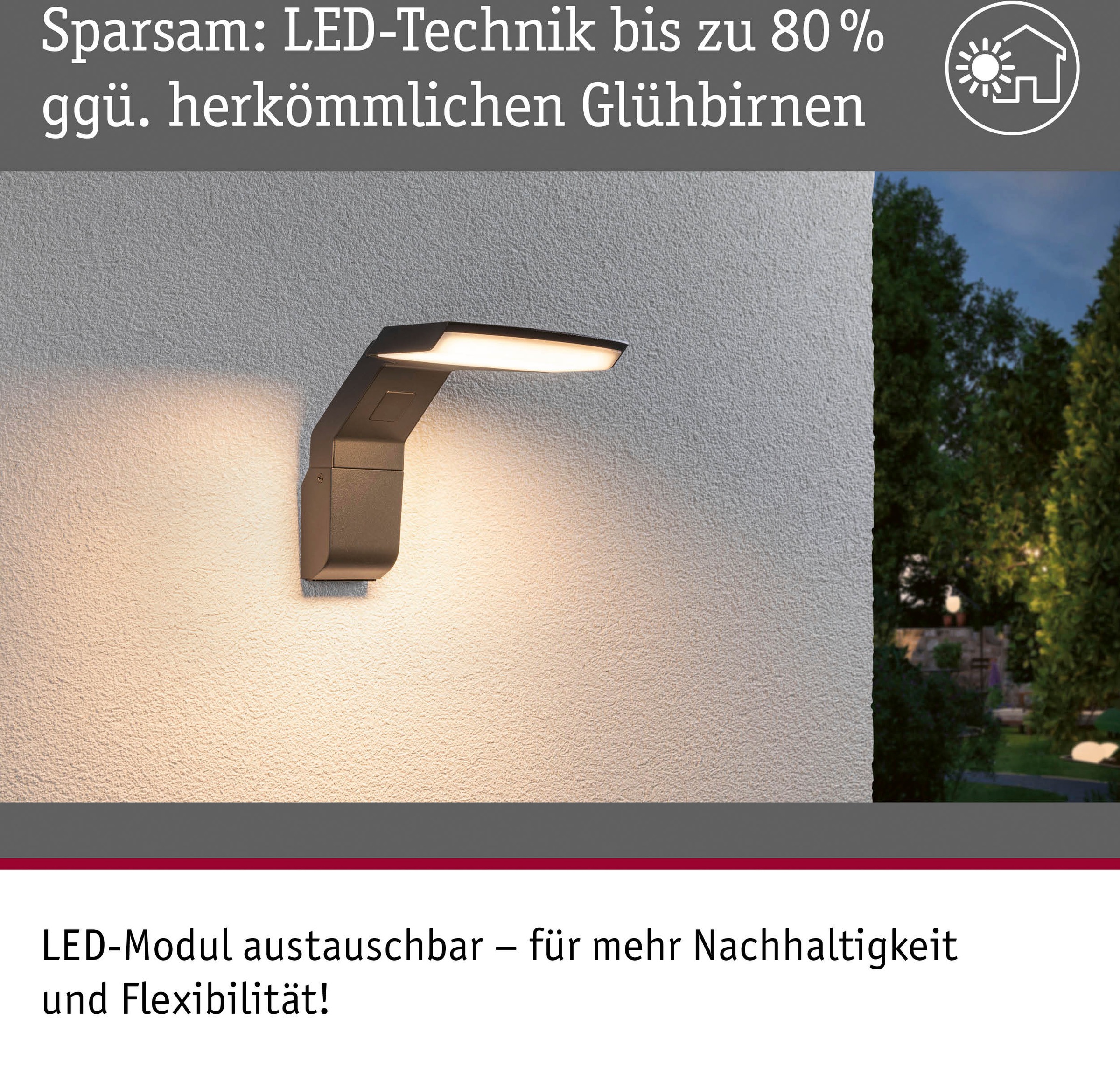 Paulmann LED Außen-Wandleuchte »Zenera 230V 3000K anthrazit«, 1 flammig, seewasserresistent