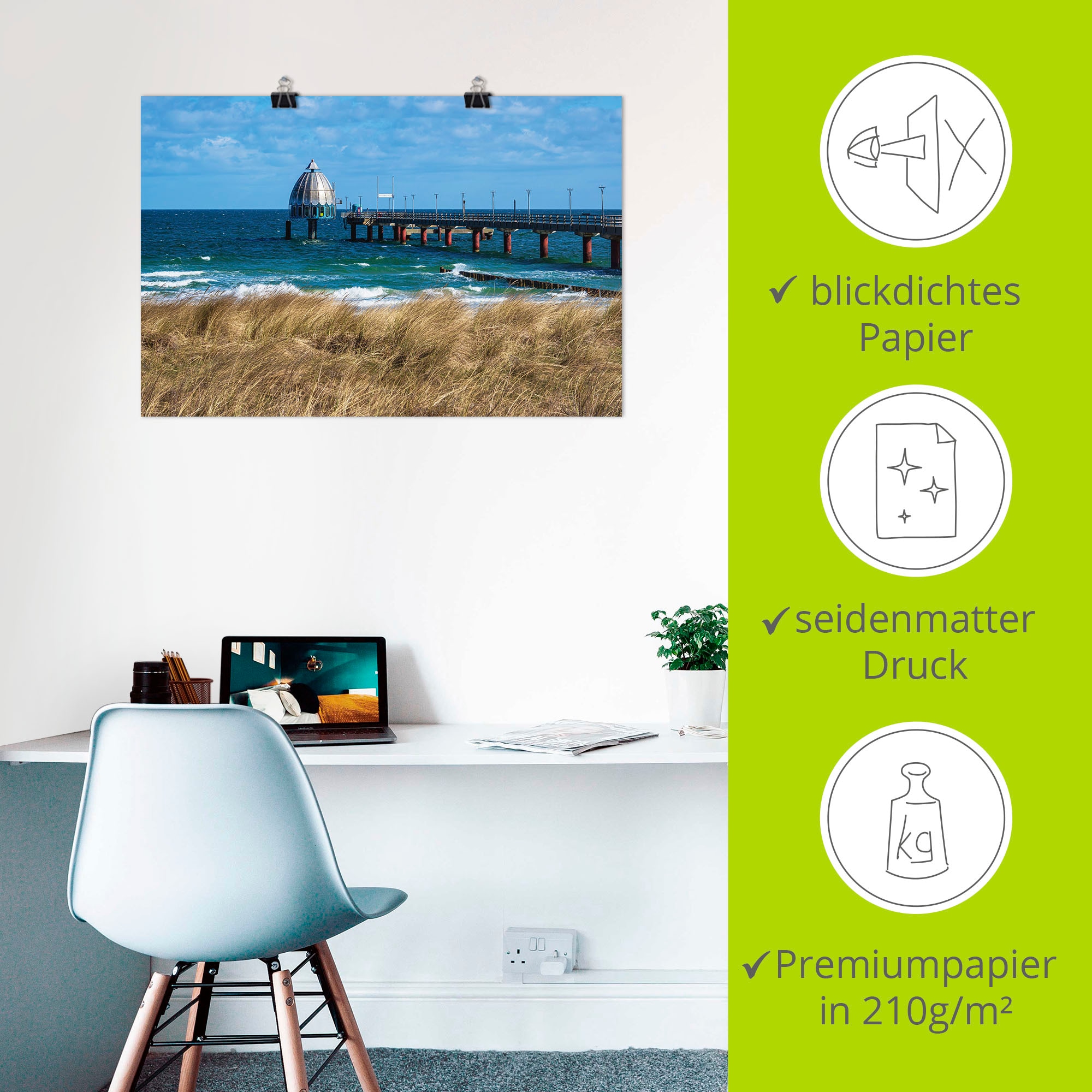Artland Poster »Seebrücke an der Ostseeküste in Zingst«, Küstenbilder, (1 St.), als Alubild, Leinwandbild, Wandaufkleber oder Poster in versch. Größen