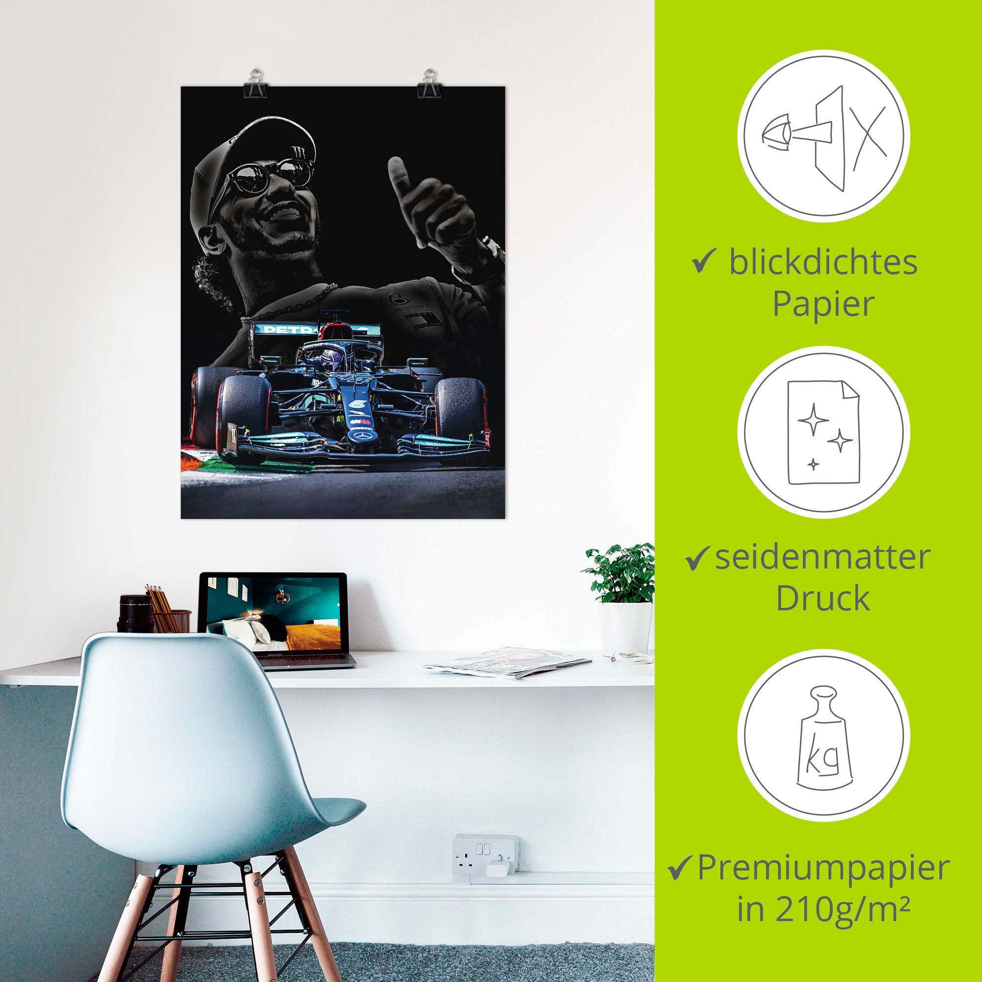 Artland Wandbild »Lewis Hamilton - Hammertime«, Bilder von Männern, (1 St.), als Alubild, Leinwandbild, Wandaufkleber oder Poster in versch. Größen