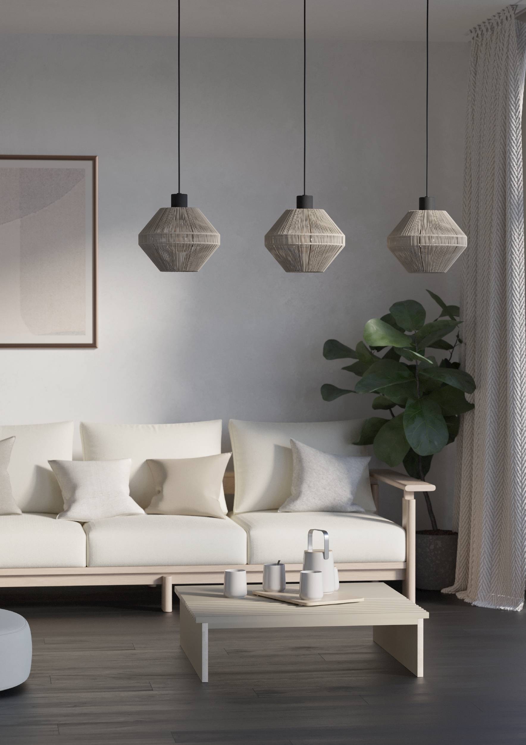 EGLO Hängeleuchte »Midsumer Hängelampe, Esszimmerlampe japanisch, Metall und Textil, E27« E27 1 Stk. Hängeleuchte - L92 x B22 x H110 cm - schwarz - 3X40W exkl.