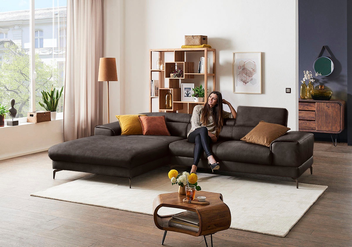 W.SCHILLIG Ecksofa »piedroo, Designsofa mit tollem Sitzkomfort, elegant und bequem, L-Form«, Kopfteilverstellung, wahlweise mit Sitztiefenverstellung, Breite 303cm