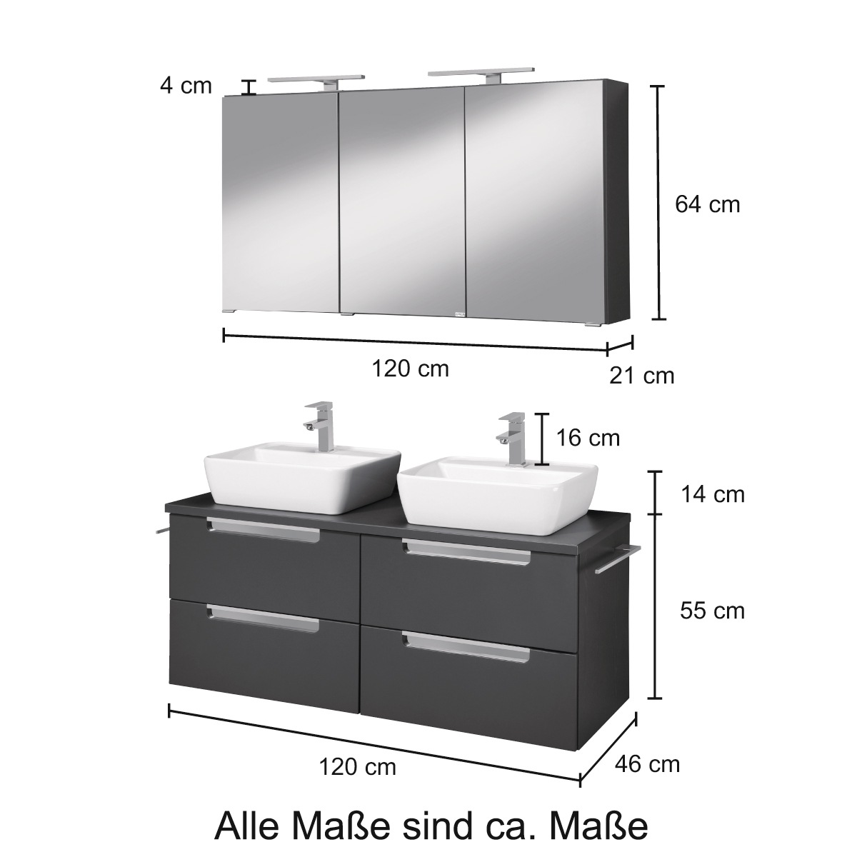 welltime Badmöbel-Set »Malibu«, (Set, 2 St.), Breite 120 cm, mit Soft-Close
