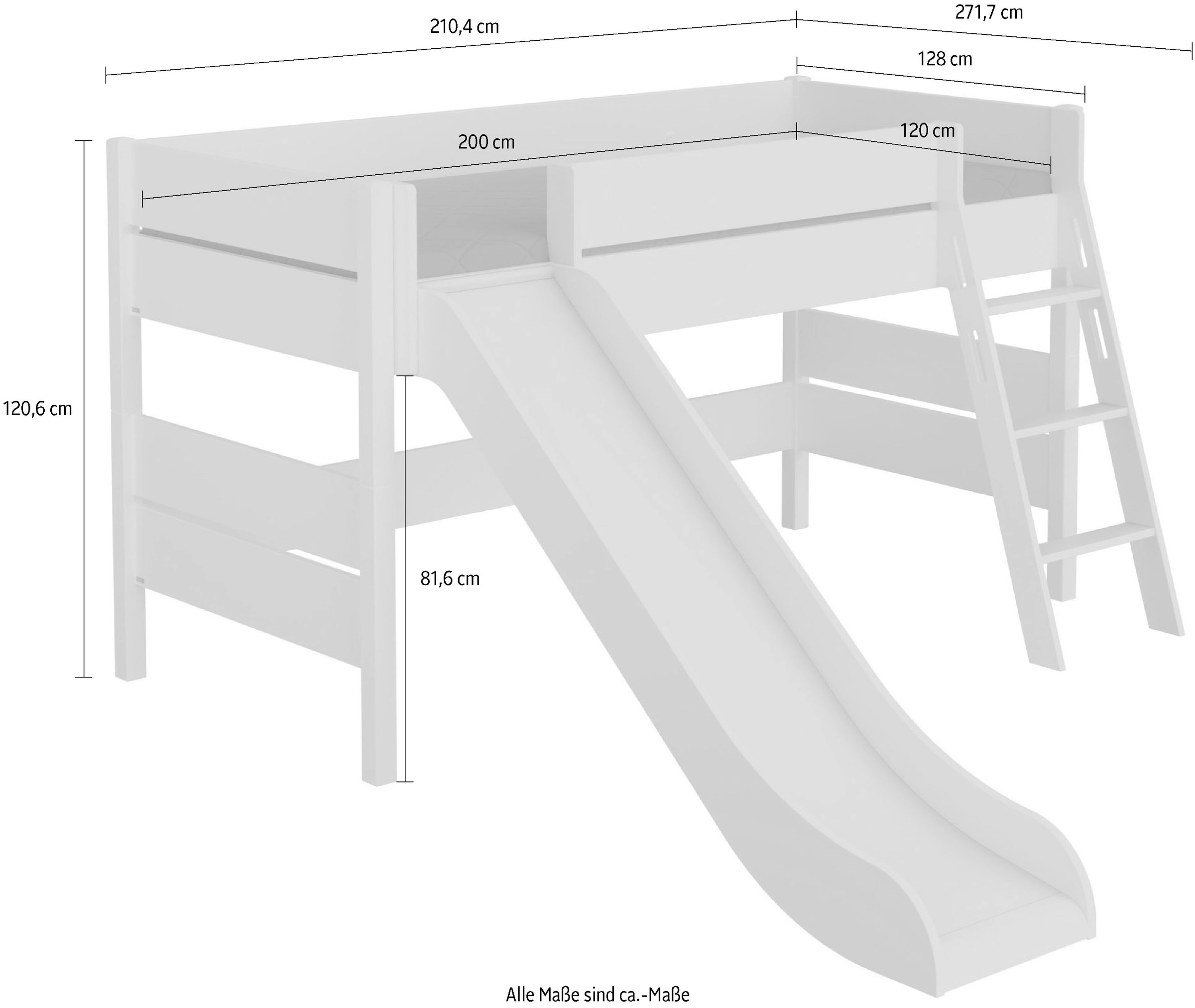 PAIDI Spielbett »TIAGO in verschiedenen Größen und Farben, mit Leiter und Rutsche« Höhe 120 cm, 120kg Tragkraft, 5 Jahre Garantie, 