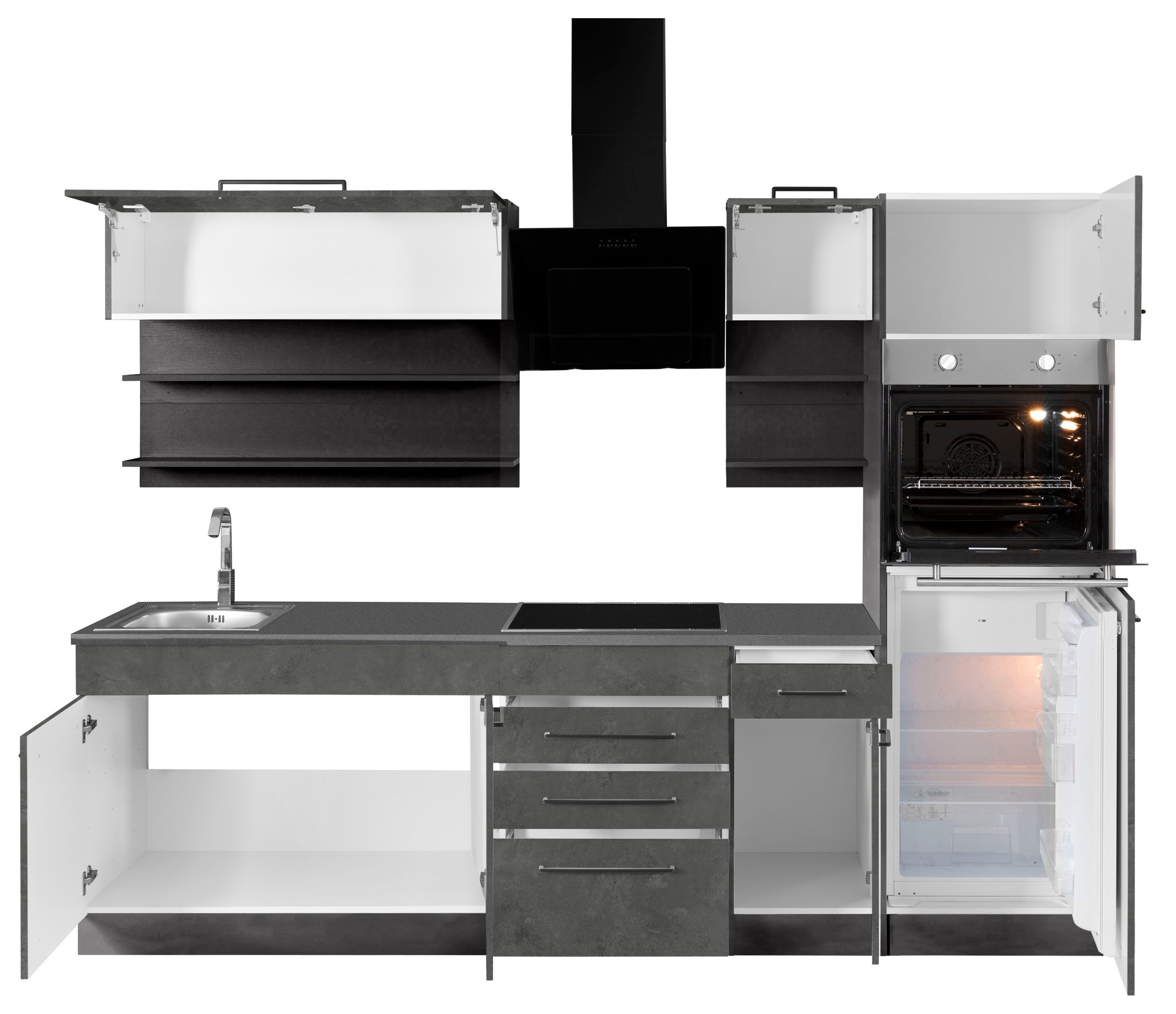 KOCHSTATION Küchenzeile »KS-Tulsa«, ohne E-Geräte, Breite 270 cm, schwarze Metallgriffe, MDF Fronten