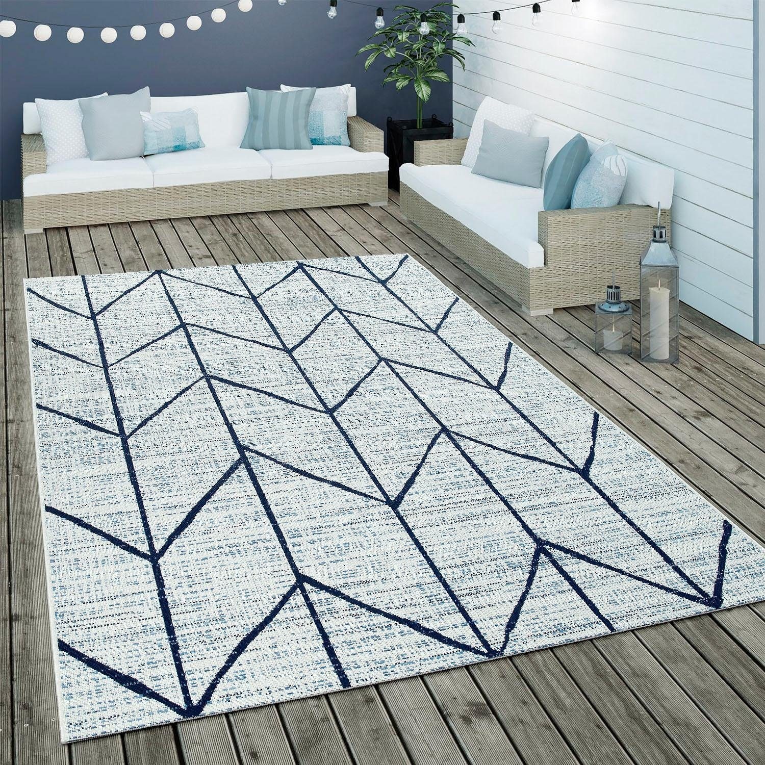 Paco Home Teppich »Kortrijk 741« rechteckig 4 mm Höhe Flachgewebe, modernes Design, In- und Outdoor geeignet, Wohnzimmer