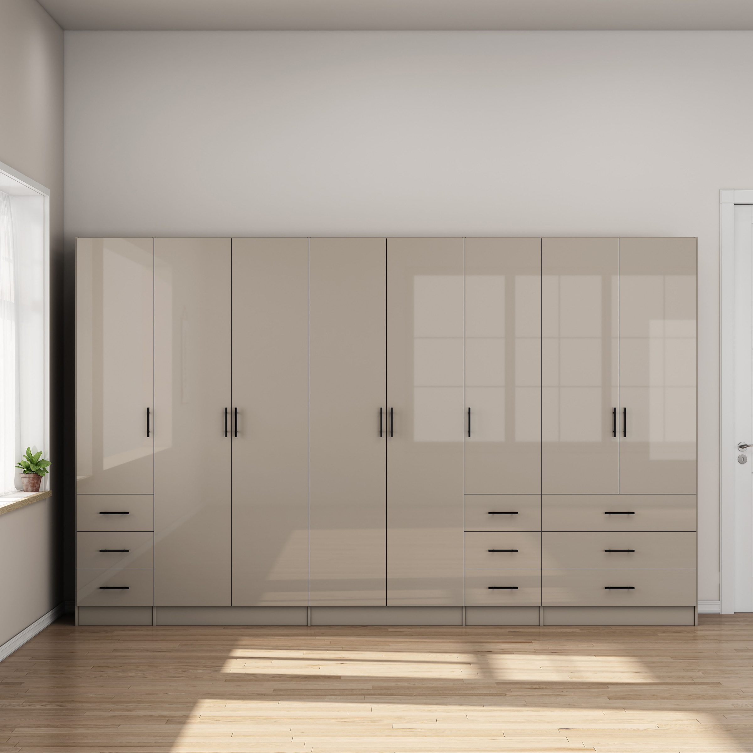 OTTO home Kleiderschrank »Trento Schlafzimmerschrank Garderobe hochglanz« Schrank mit 8 Türen und 9 Schubladen, hochglänzende Fronten