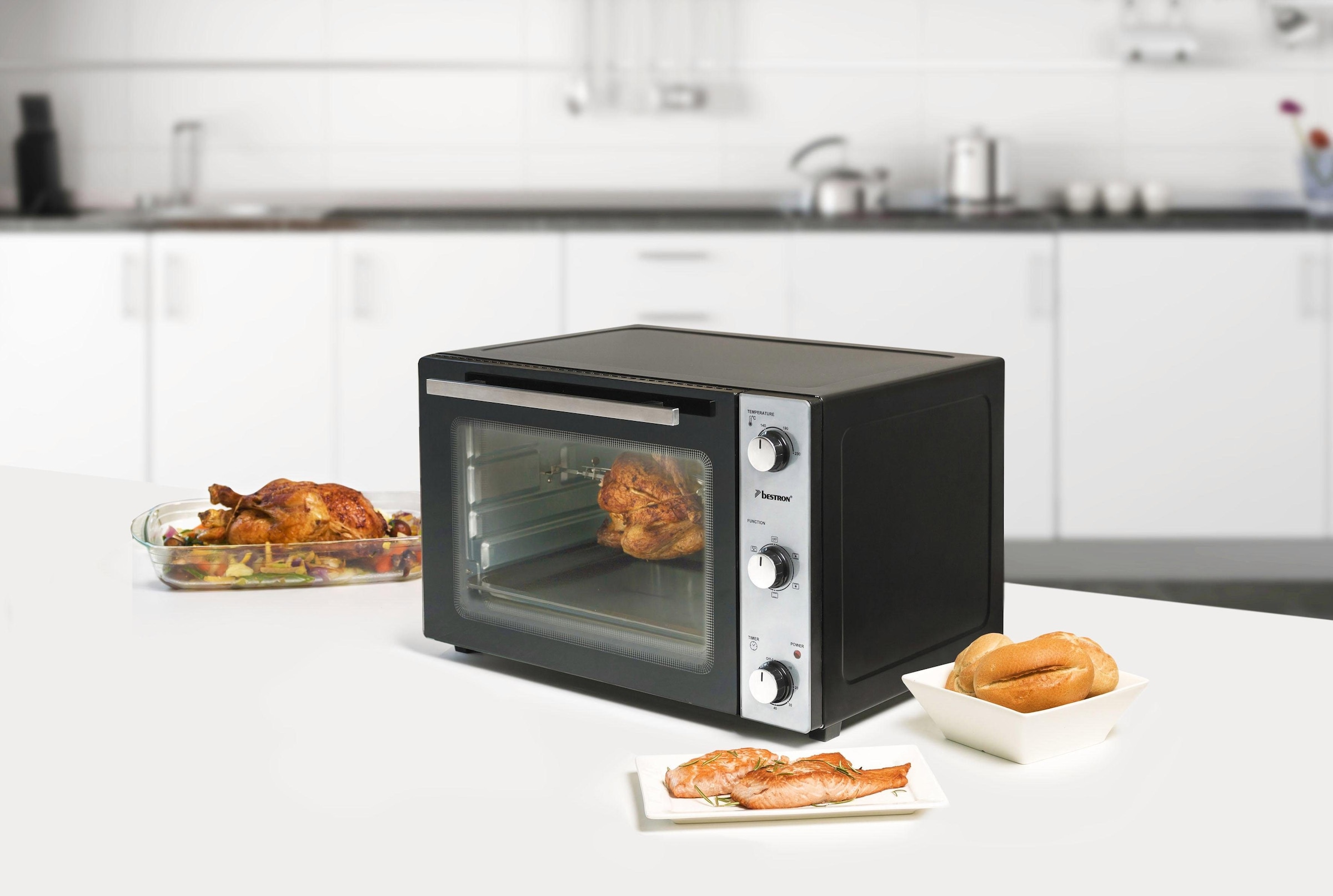 bestron Minibackofen »AOV45, 2-in-1 W, XXL 1800 mit mit Gerät«, Drehspieß, Garantie Edelstahl, Schwarz Jahren 3