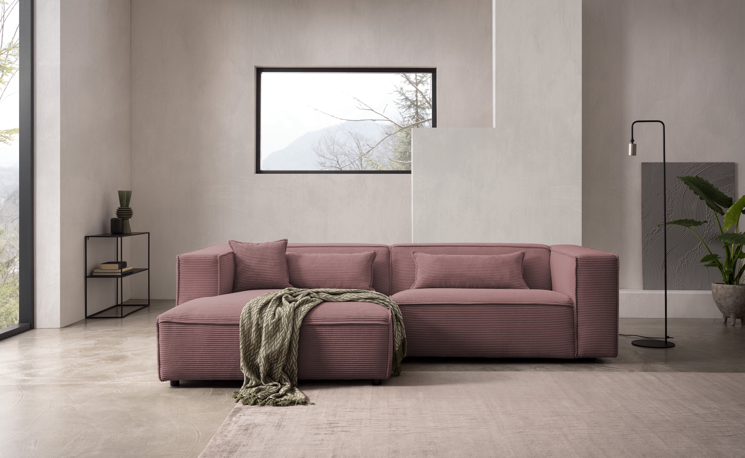 LeGer Home by Lena Gercke Ecksofa »PIARA Cord mit Kedernaht L-Form« wahlweise Ottomane rechts/links, schwarze Füße, bequemer Sitzkomfort