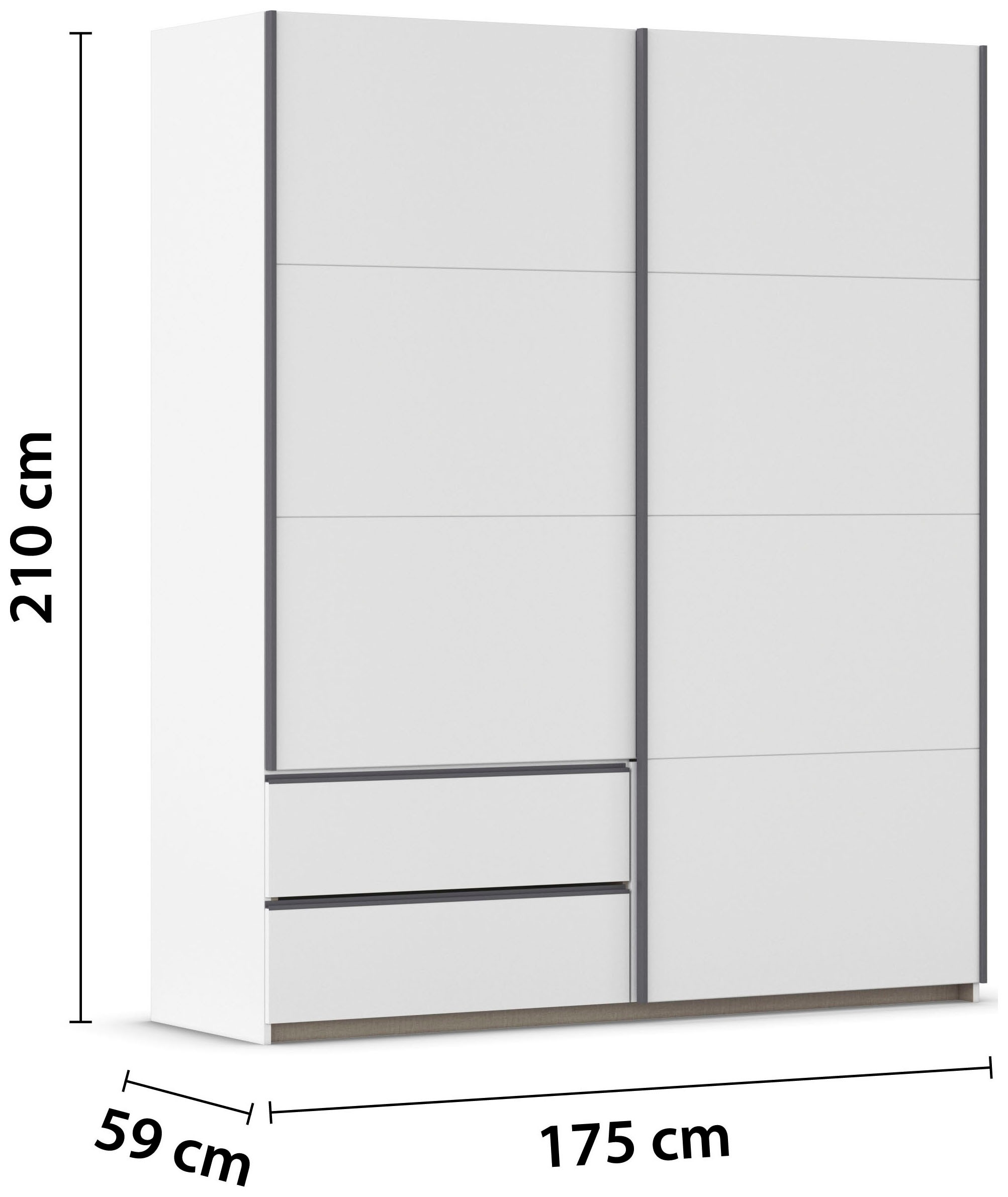 rauch Schwebetürenschrank »Kleiderschrank Schrank Garderobe Wäscheschrank SEVILLA«, (in 3 verschiedenen Ausstattungen BASIC/CLASSIC/PREMIUM), Metall-Griffleisten alufarben oder Graumetallic MADE IN GERMANY
