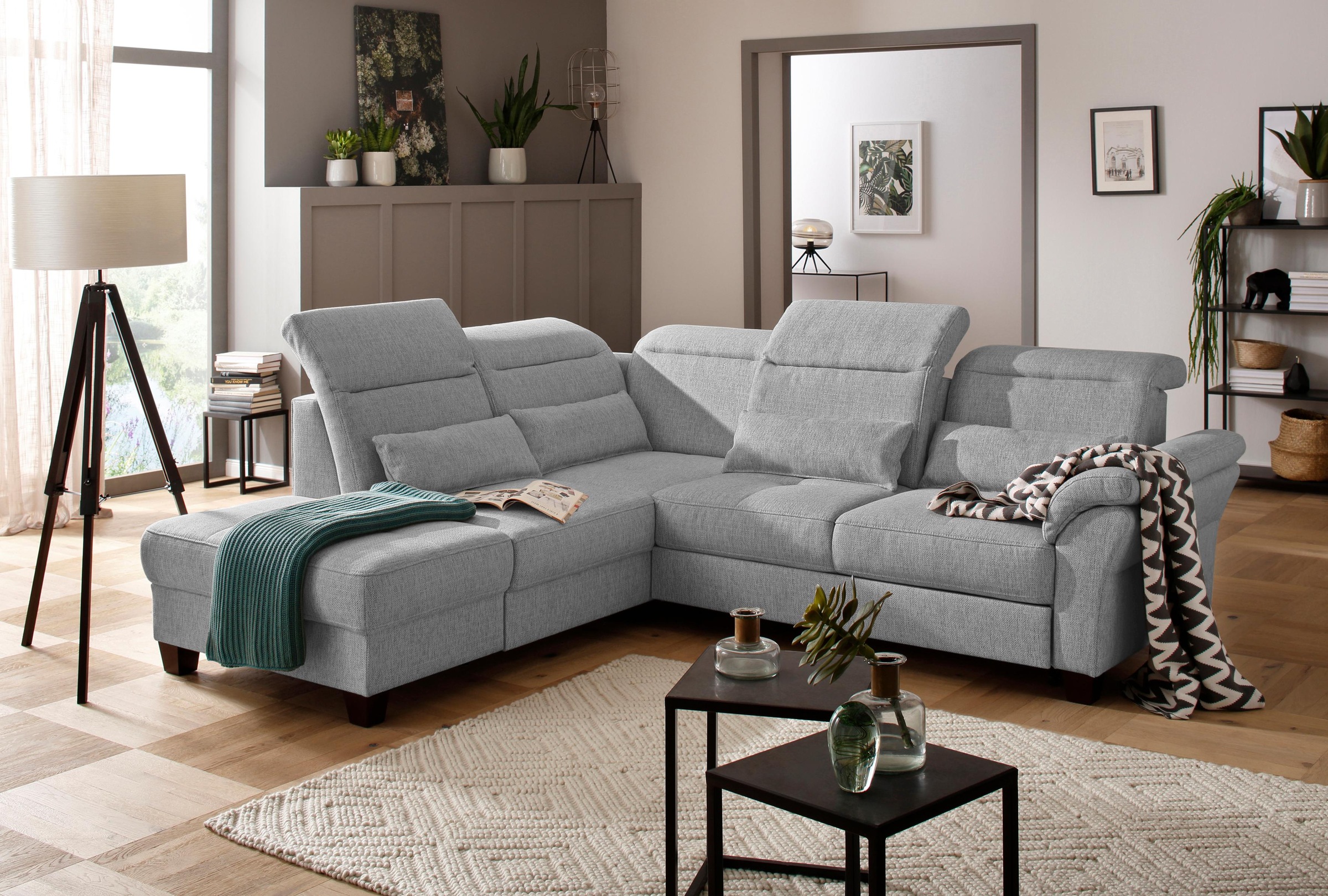 Home affaire Ecksofa »Solvei L-Form«, wahlweise auch mit Kopfteilverstellung und Bettfunktion, Federkern