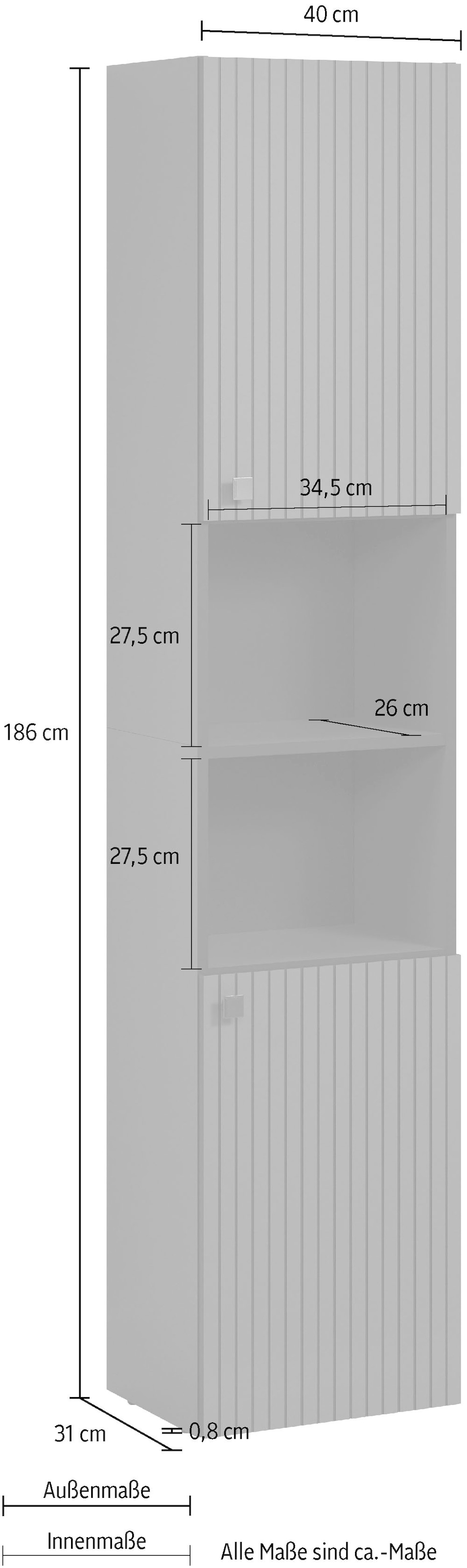 welltime Hochschrank »Amrum« 1 Stk. tlg. Badezimmerschrank mit und ohne Schublade - (B/T/H) 40-70/31/186 cm