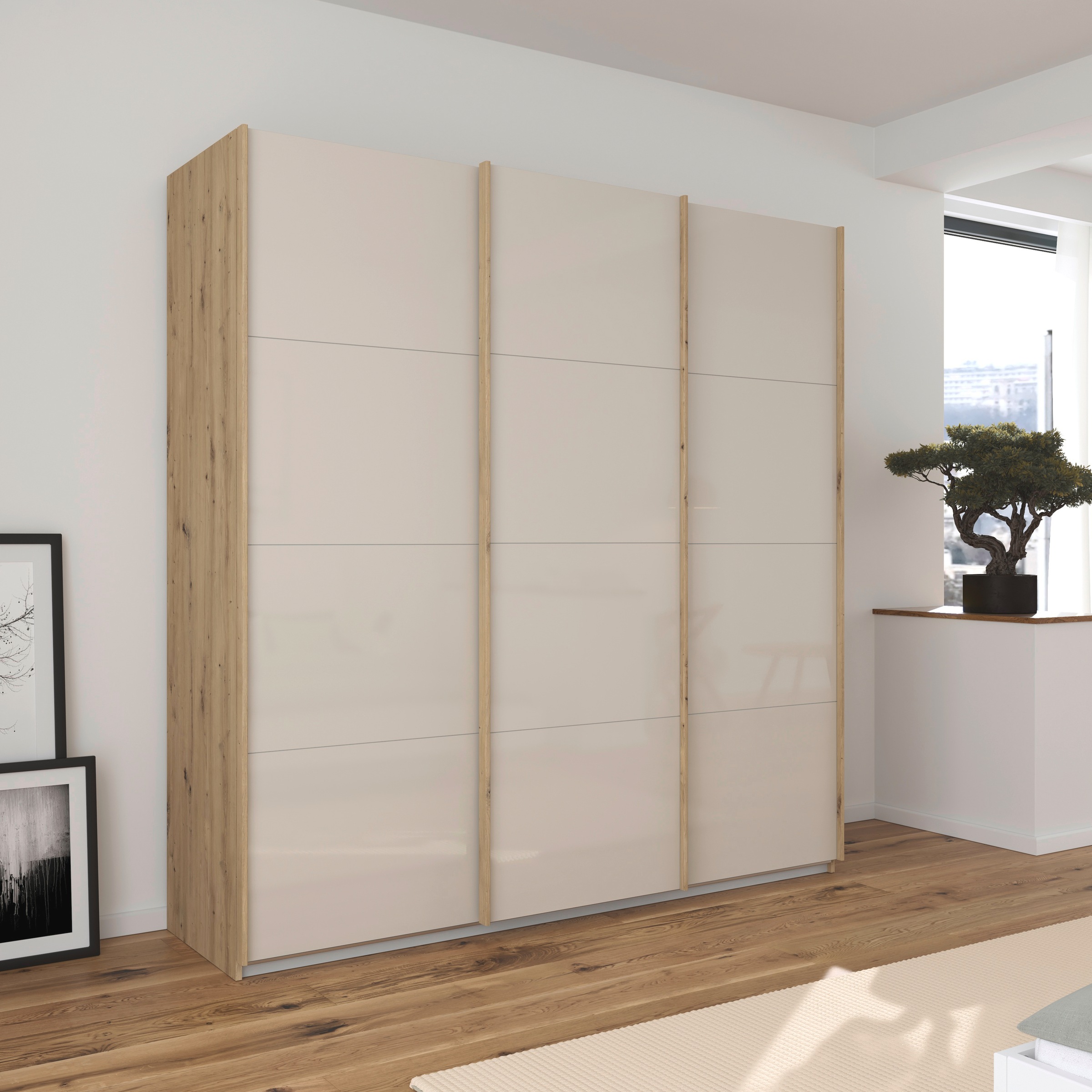 rauch Schwebetürenschrank »Kleiderschrank Schrank Garderobe AGORDO mit Glasfront«, durchdachte Innenausstattung, in 4 Breiten und 2 Höhen MADE IN GERMANY