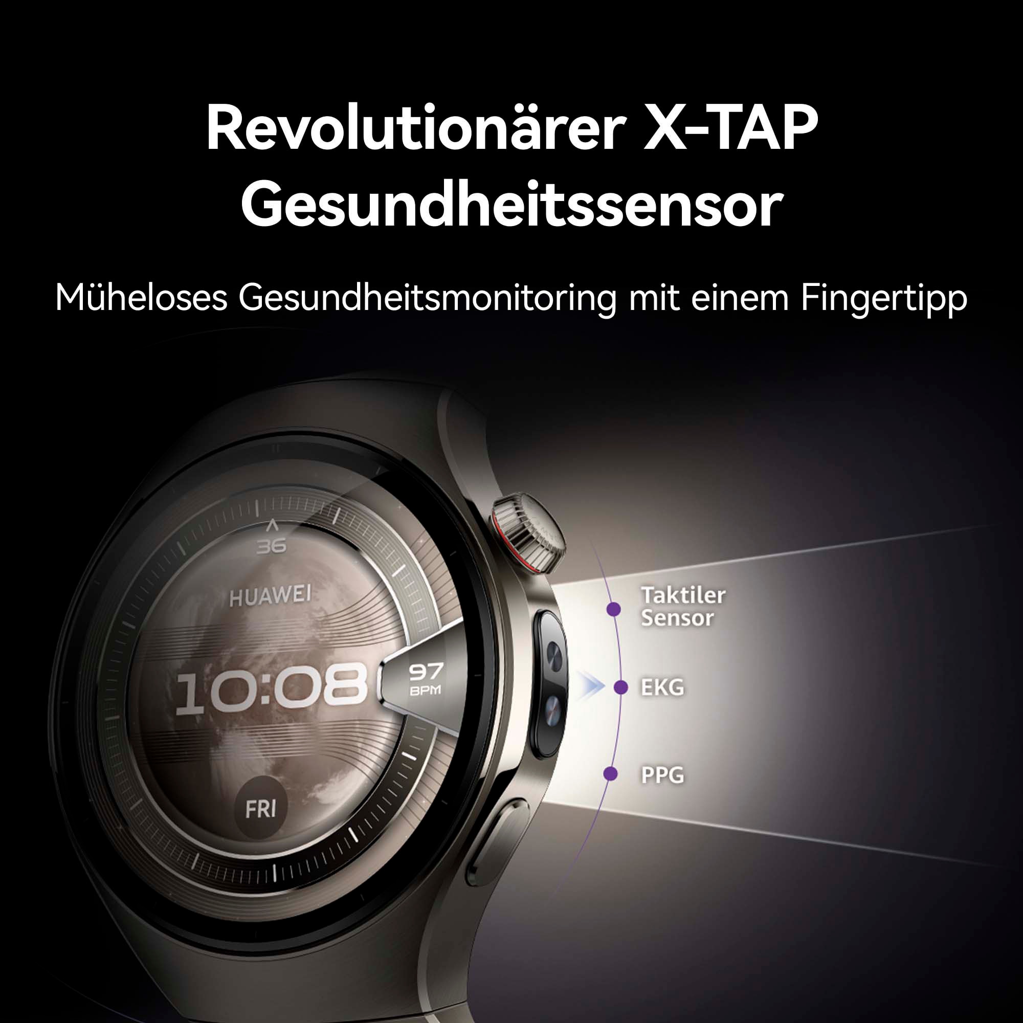 Huawei Smartwatch »WATCH 5 42mm«, (3,5 cm / 1,38 Zoll), 32,00 GB, X-TAP, Health Glance, 904L Edelstahl, Kompatibel mit iOS & Android