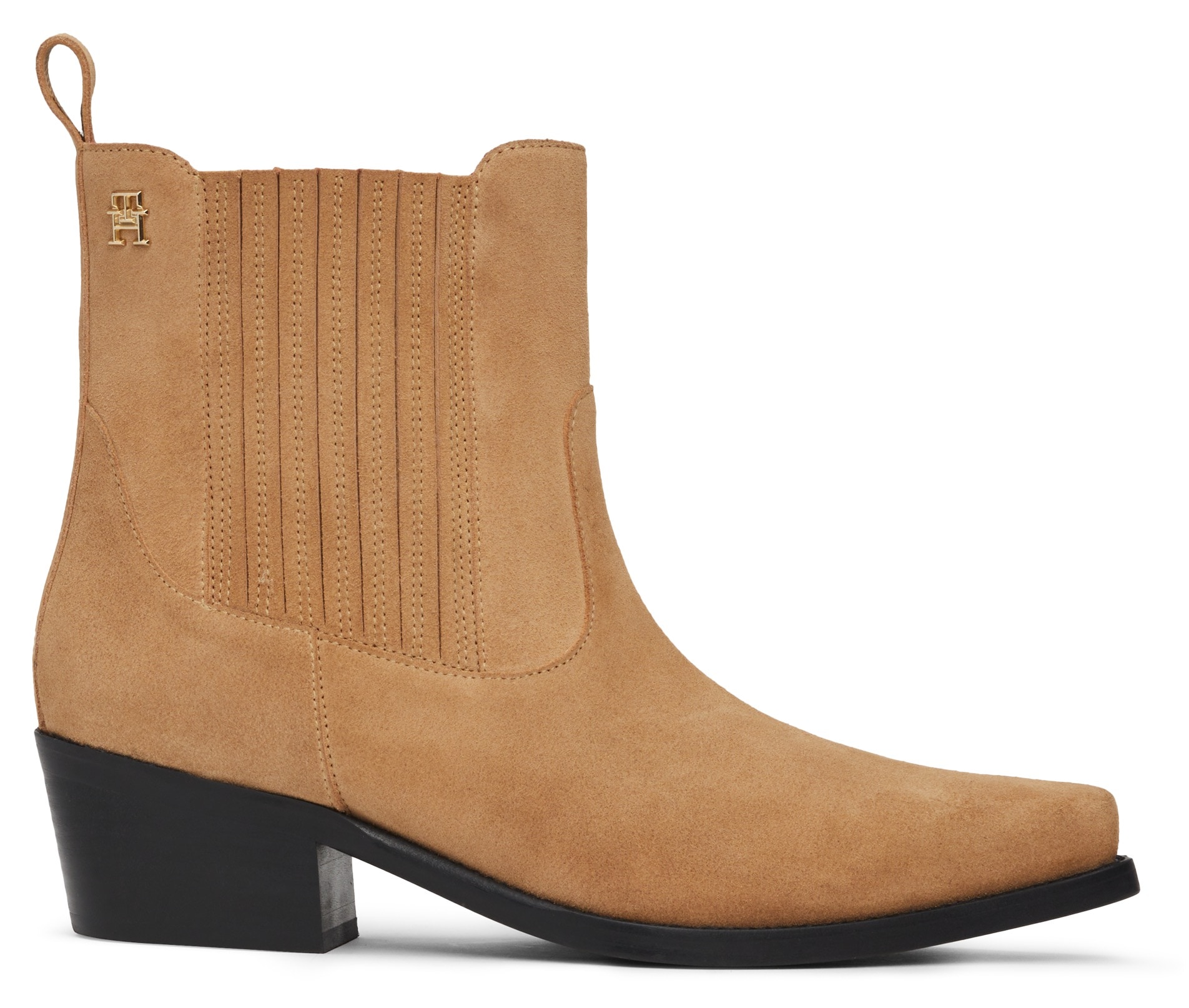 Tommy Hilfiger Cowboy Stiefelette »TH SUEDE COWBOY BOOT«, Blockabsatz, Westernstiefelette, Stiefelette, Boots in spitzer Form