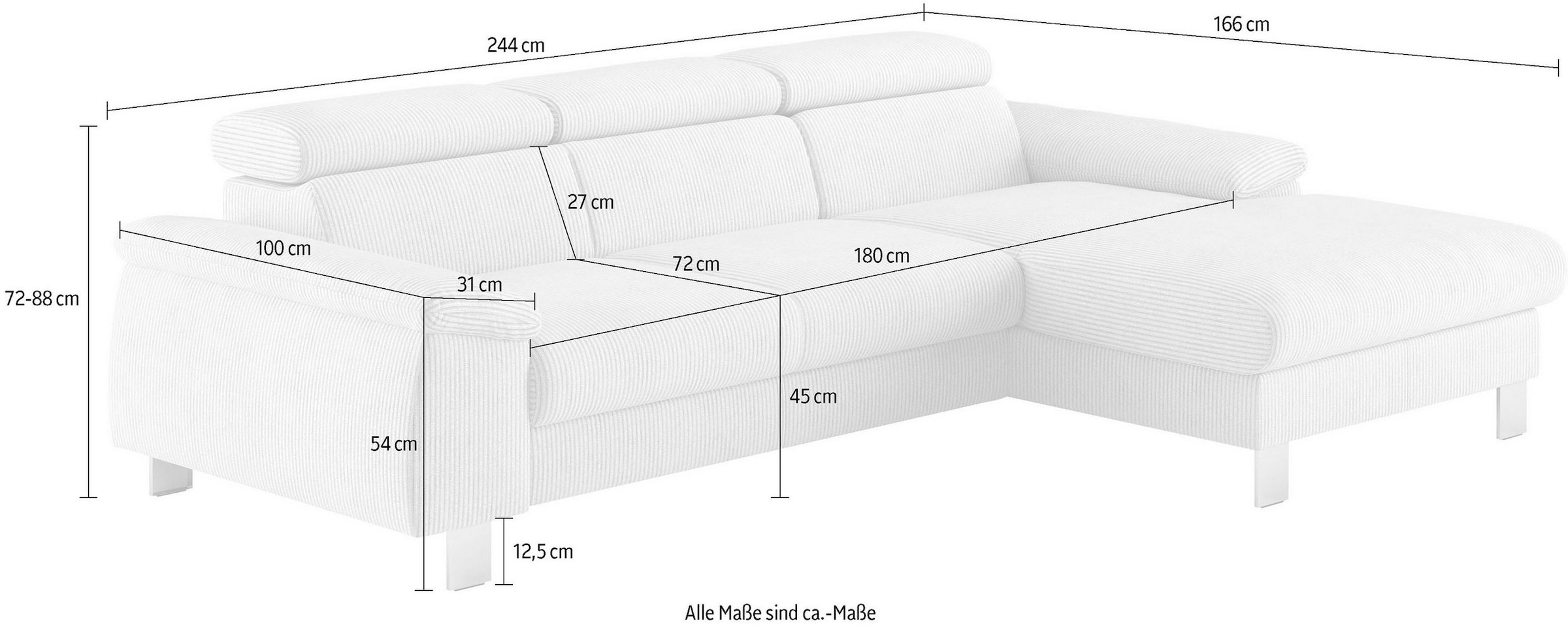 COTTA Ecksofa Komaris, Ecksofa, wahlweise mit RGB-LED-Beleuchtung und Bettfunktion/Bettkasten