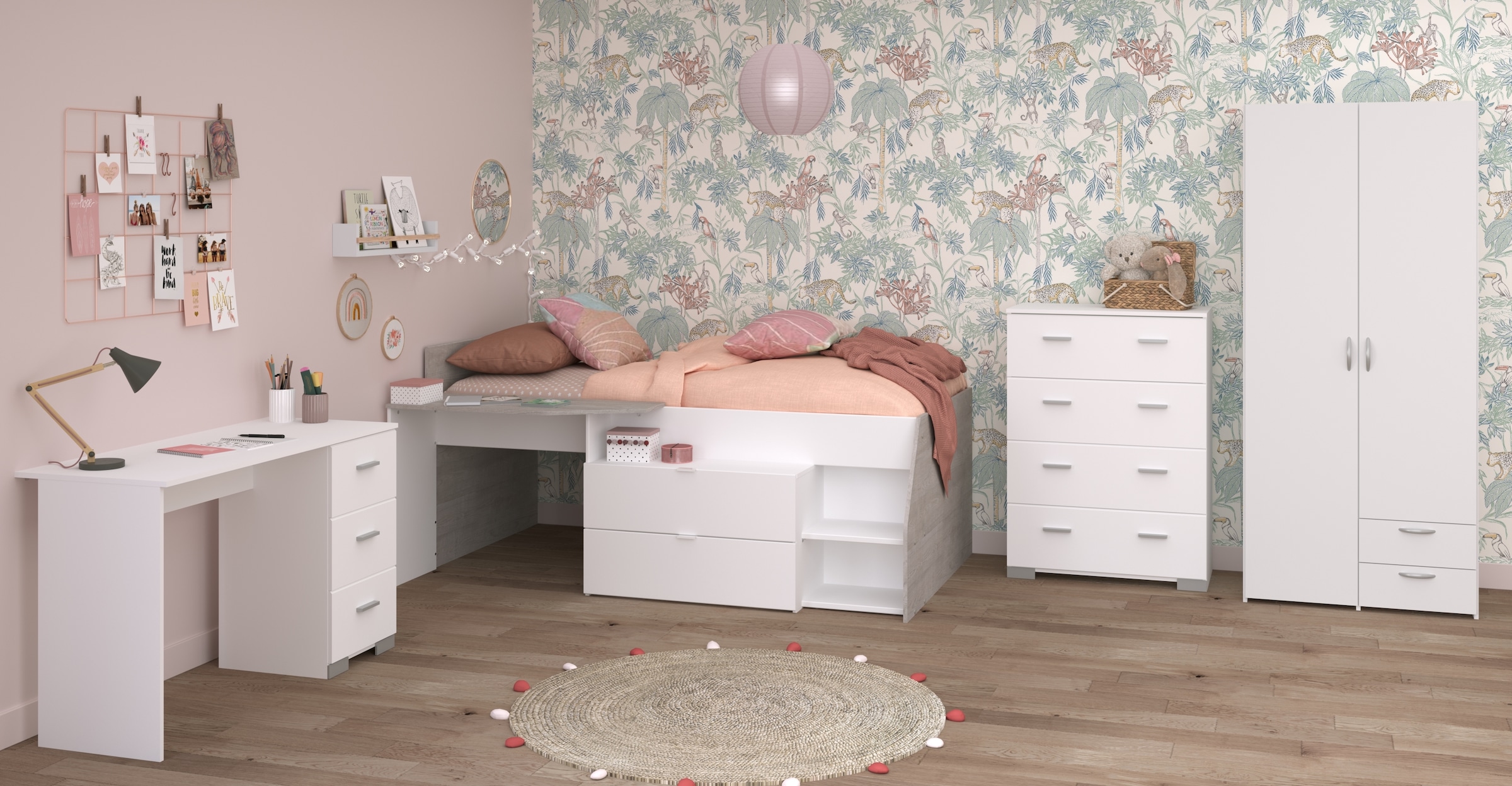 Parisot Jugendzimmer-Set »Parisot, Milky 11«, (5 tlg.), viel Stauraum, komplettes Zimmer, für Jungen und Mädchen