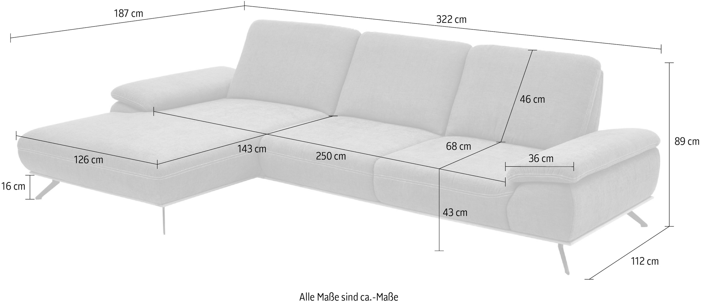 Die PlanBar Ecksofa »ZE-EM18063, Breite 322 cm« wahlweise mit Sitztiefen- und Armteilverstellung