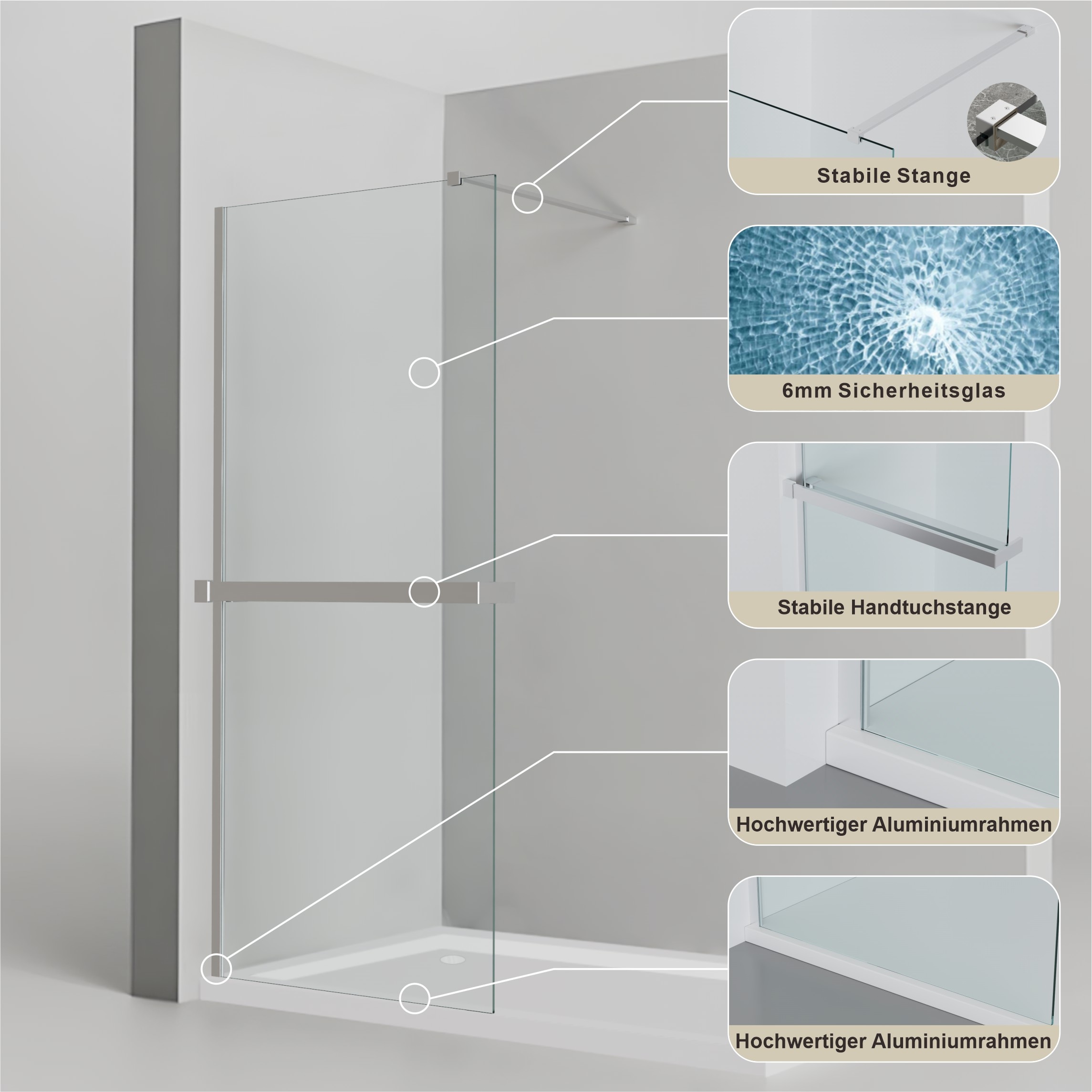 welltime Walk-in-Dusche »Trento Deluxe« 1 Stk. tlg. 8mm ESG und Antikalkversiegelung