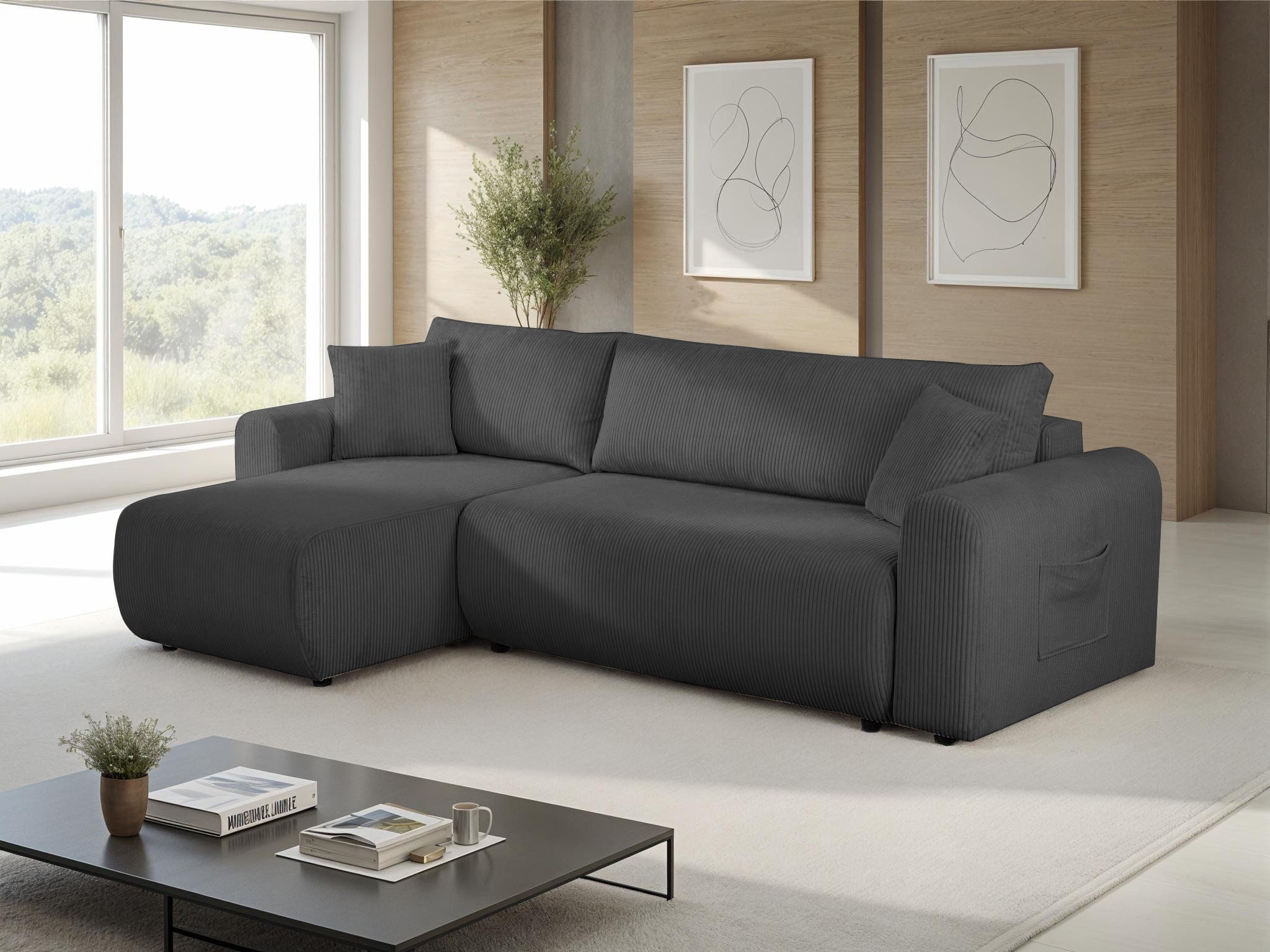 OTTO home Ecksofa »JONAA Cord L-Form, 241cm. OTTO. Verlässliche Qualität« Tonnentaschen-Federkern, Bettkasten, Schlafsofa (133/200)