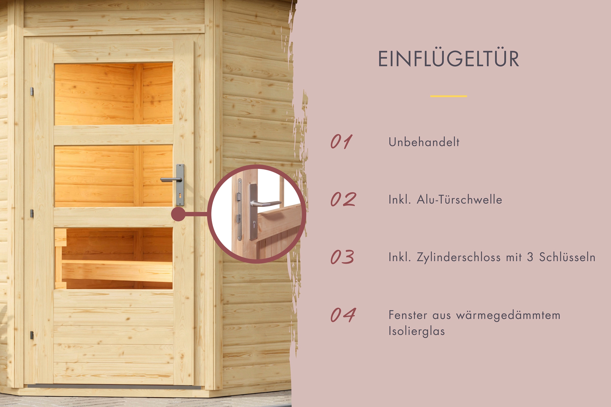 Karibu Saunahaus »Tore«, (Set), moderne Tür, Ofen 9 KW externe Strg easy