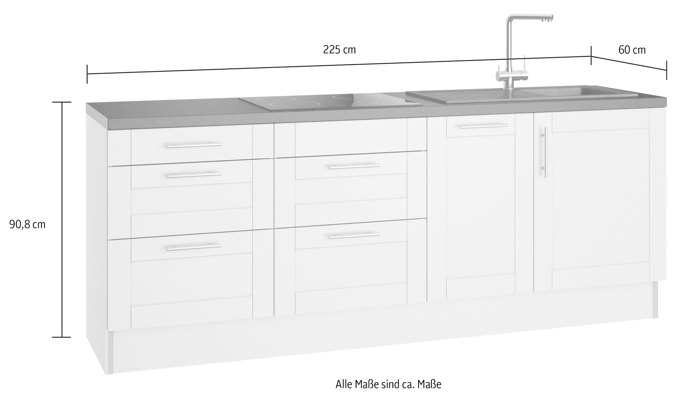 OPTIFIT Küche »Ahus«, Breite 225 cm, wahlw. Mit E-Geräten, Soft Close Funktion, MDF Fronten