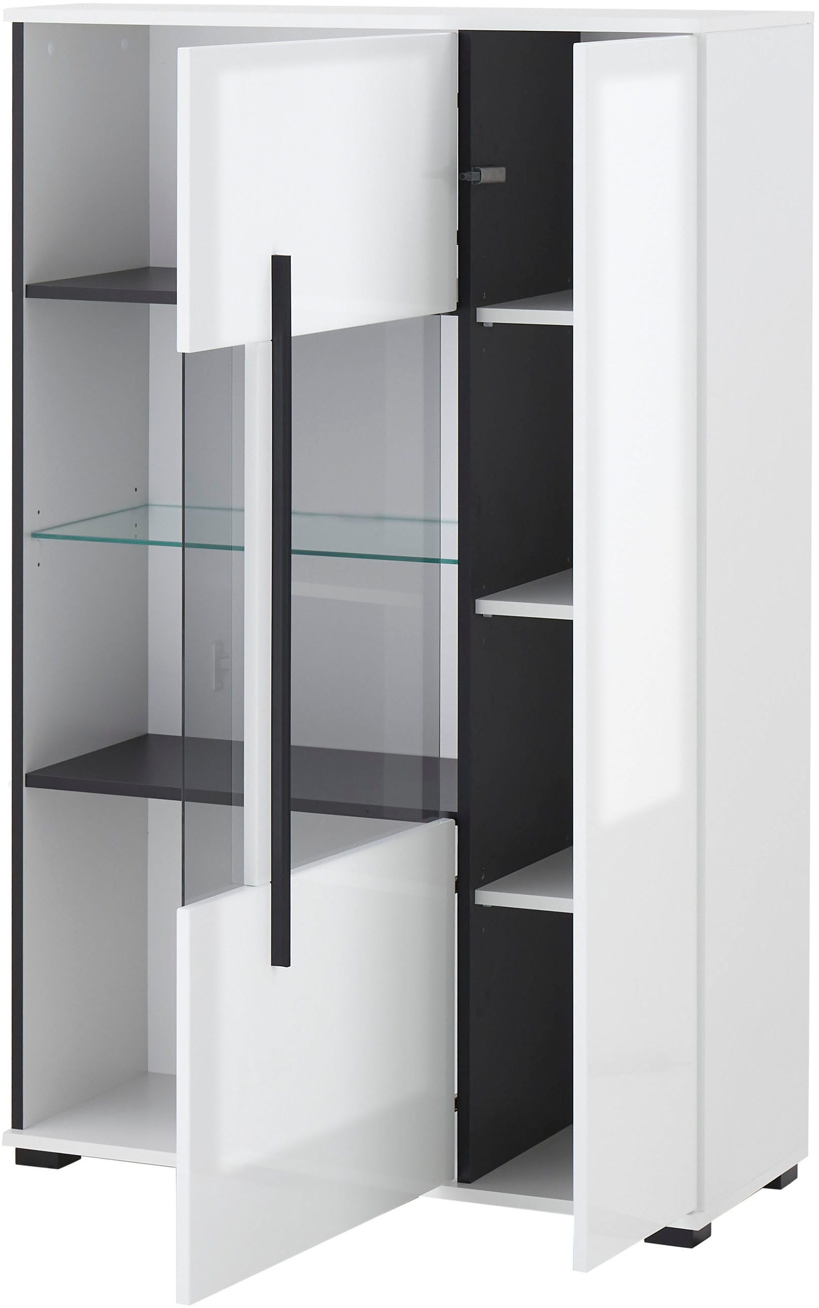 INOSIGN Vitrine »Cantara, Vitrinenschrank in Eiche Evoke oder weiß, Standvitrine«, schwarzer Stangengriff, ausreichend Stauraum, vielseitig einsetzbar