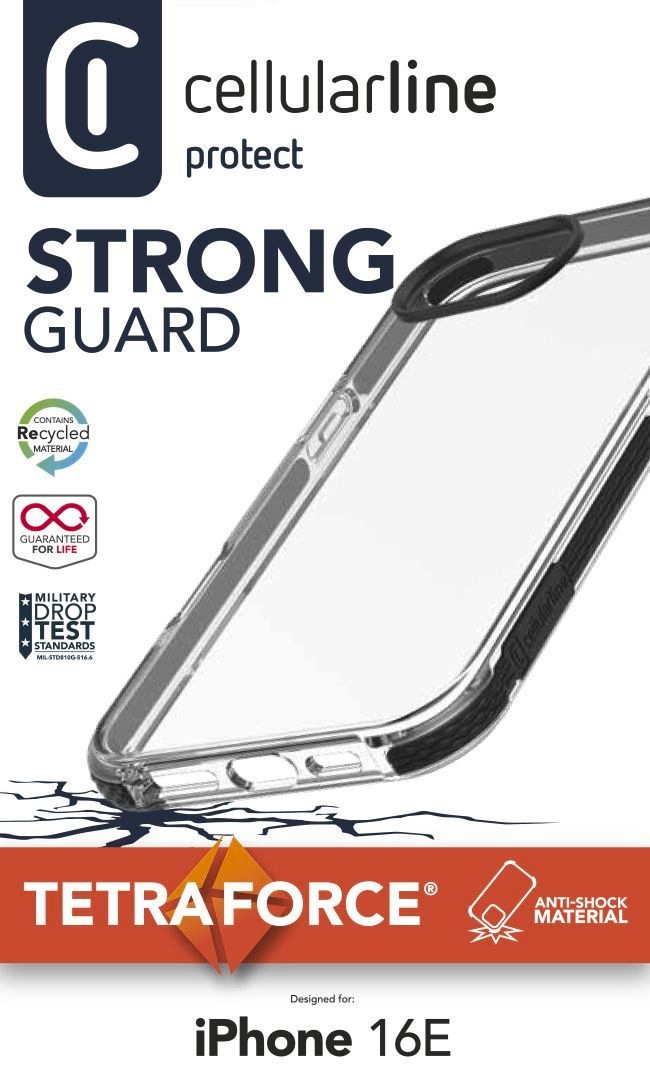 Cellularline Handyhülle »Strong Guard Case für Apple iPhone 16e«, Apple iPhone 16e, Backcover, Schutzhülle, Handyschutzhülle, Case, Schutzcase, stoßfest