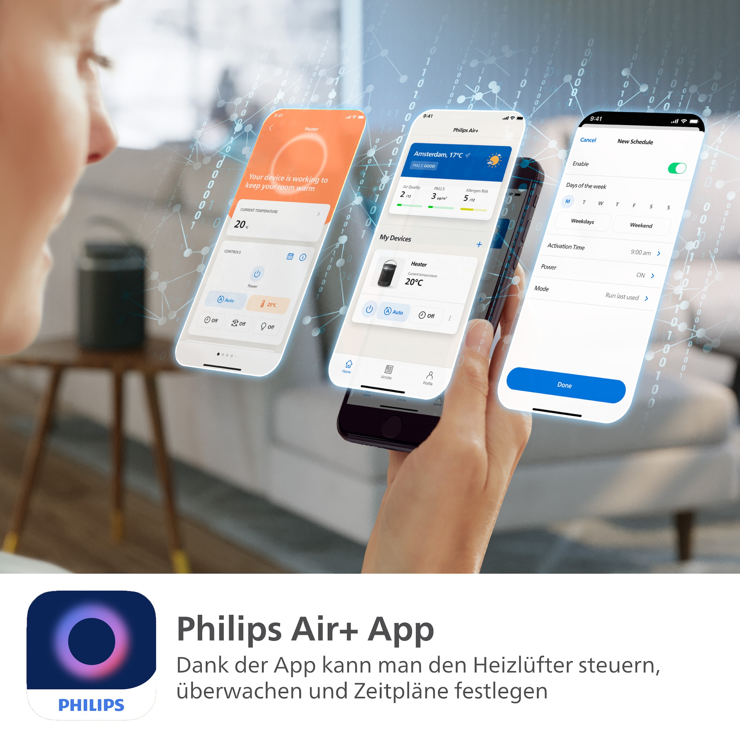 Philips Heizlüfter »aus Keramik, Kompakt 3000 Series CX3120/01, spart bis zu 50 % Energie«, 2000 W, mit schnellem Aufheizen in nur 2 Sekunden, mit der Air+ App verbunden