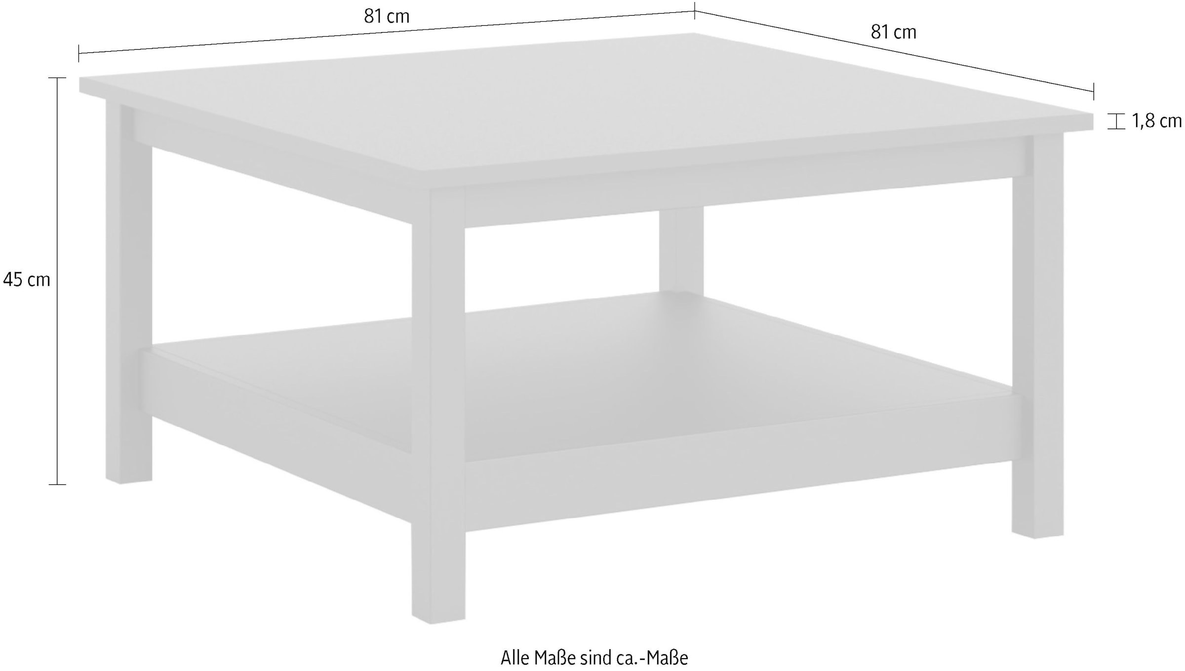 Home affaire Couchtisch »Madrid, Beistelltisch, Sofatisch, Kaffeetisch, Wohnzimmertisch«, Coffee Table mit zusätzlicher Ablage, Maße B/T/H 81 x 81 x 45 cm