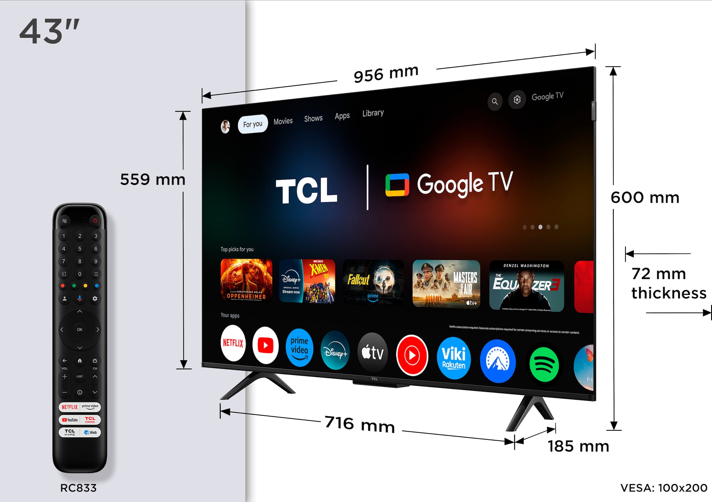 TCL QLED-Fernseher »43P71KX1«, 4K Ultra HD, Google TV-Smart-TV, Multi-HDR, Dolby Vision, Smart TV, Apple Airplay2, Dolby Atmos, Slim