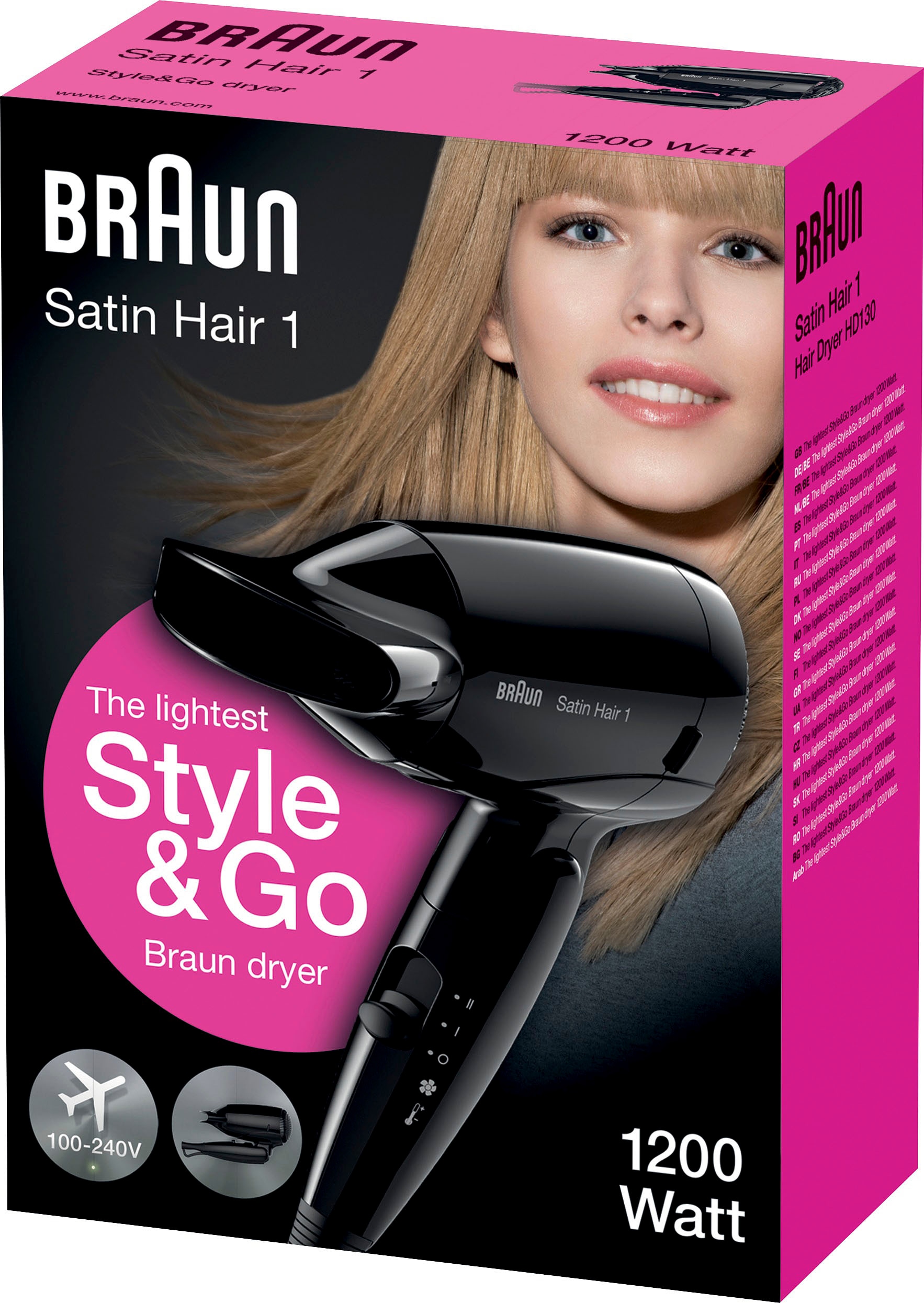 Braun Reisehaartrockner »Braun Satin Hair & W, Jahren Go«, 1 Garantie Style 3 mit XXL 1200 Faltbar