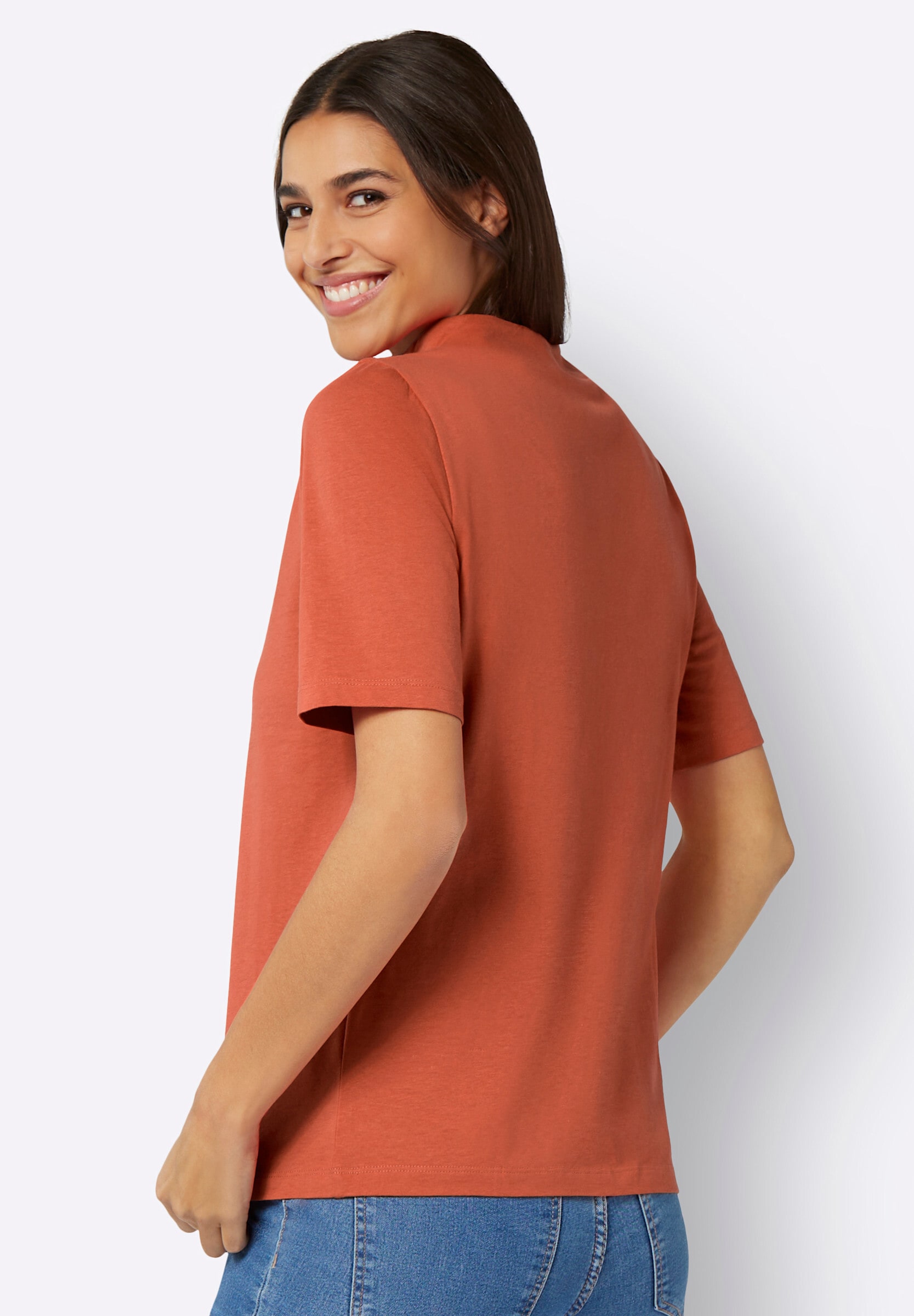 Sieh an! T-Shirt »Kurzarm-Shirt Kurzarmshirt mit Kelchkragen«